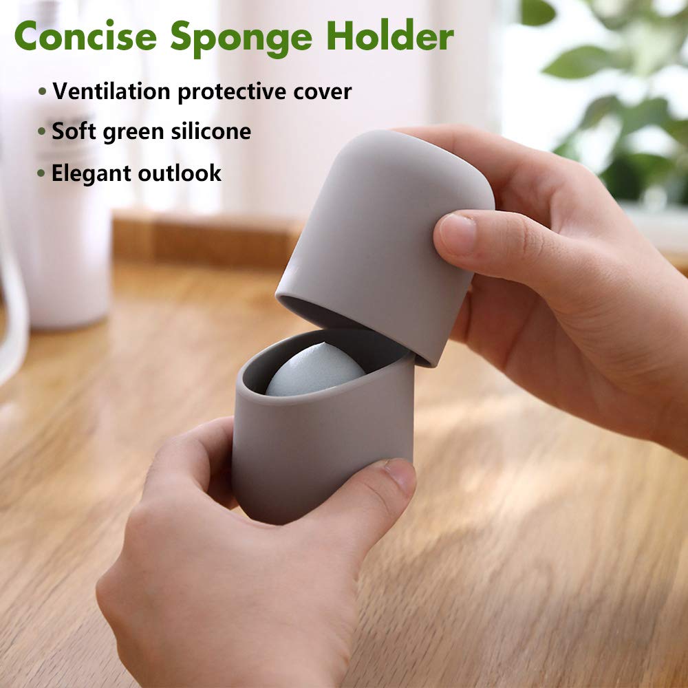 BEZOX Silicone Makeup Sponge Holder with Double-Sided Vent Design - Quick Drying Beauty Blender Case, Travel-Friendly Cosmetic Organizer (Blender Not Included, Grey) | Perfect for Travel, Gym & Everyday Makeup Storage