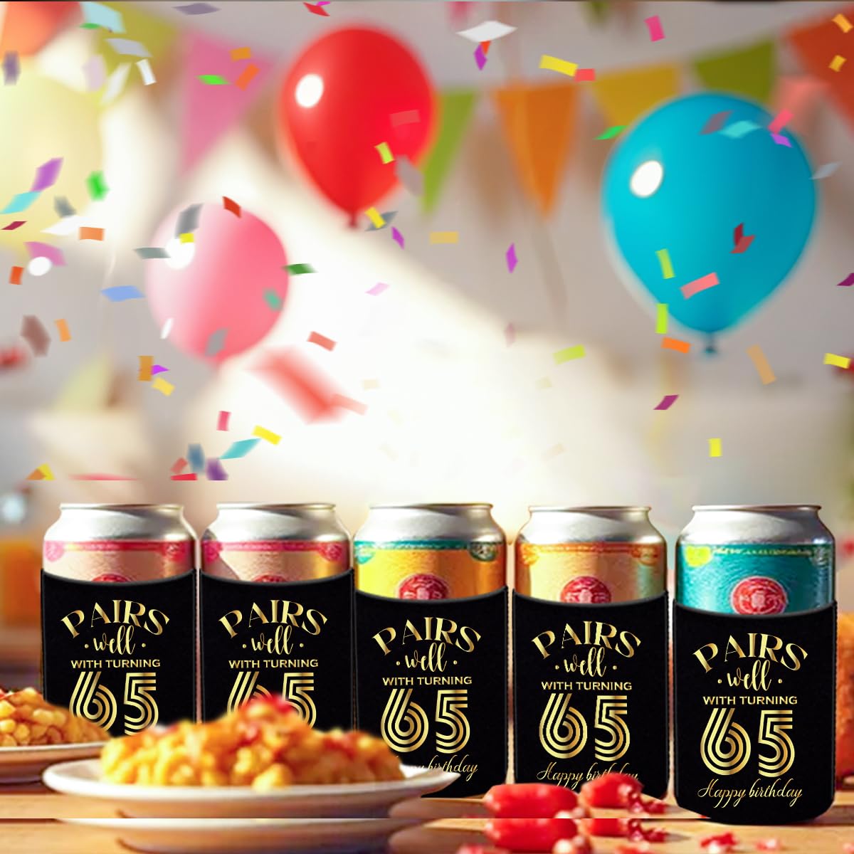 65th Birthday Gifts for Women & Men - Funny 65 Year Old Birthday Present Ideas - Happy Anniversary Party Decorations - Insulated Beverage & Beer Can Cooler Sleeves - Perfect for Retirement Celebrations, Milestone Parties & Backyard BBQs