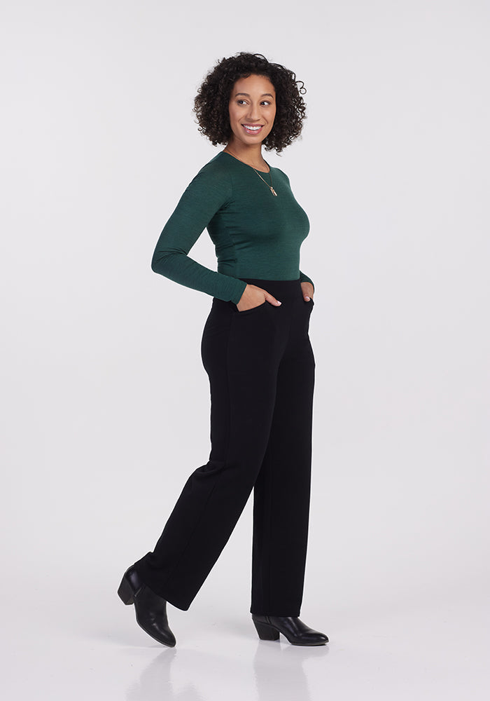 Ellie Wide Leg Pants for Women - High Waisted Flowy Lounge Pants - Soft Stretchy Comfortable Black Trousers for Casual Wear, Yoga, and Travel