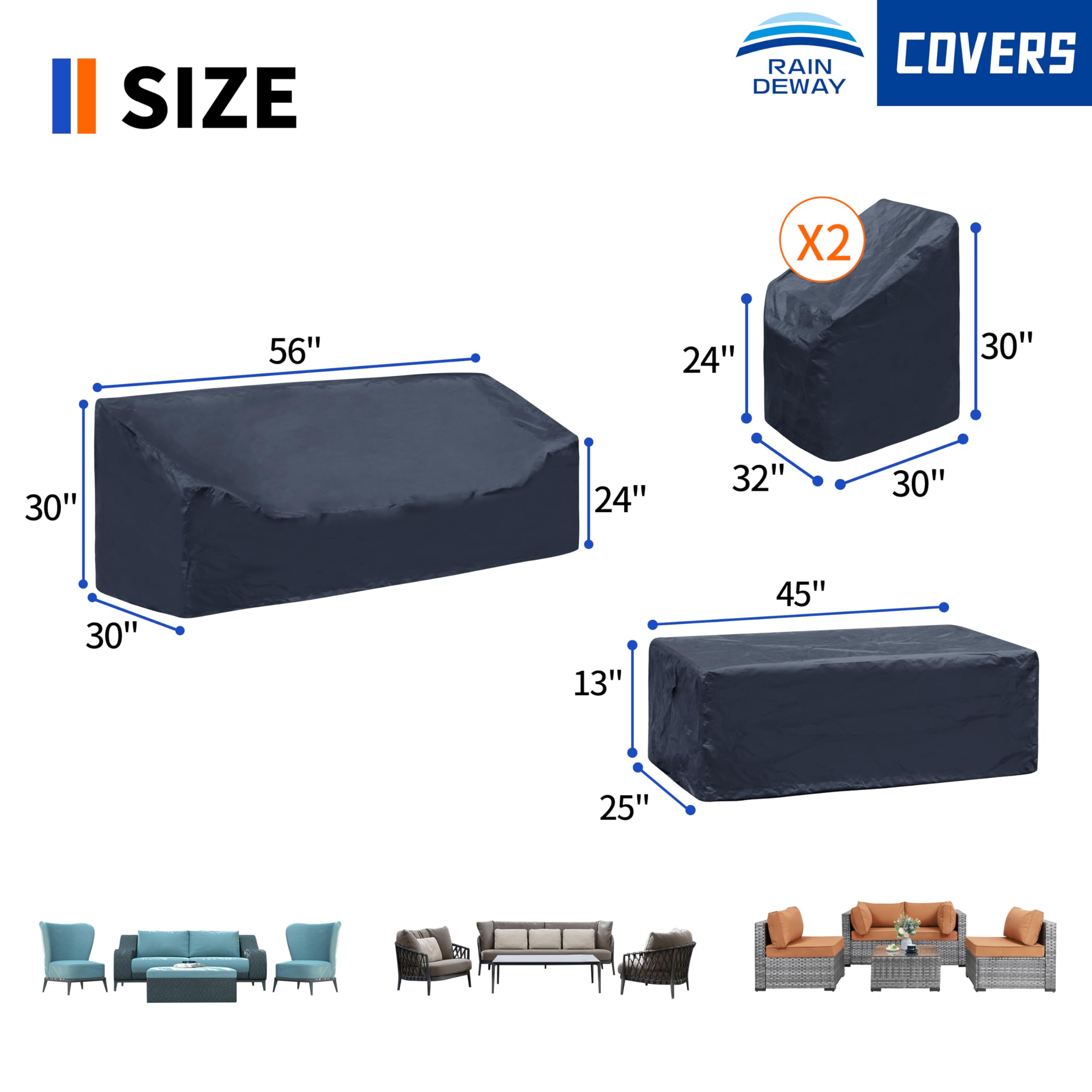 Waterproof Patio Furniture Covers Set - 4pc Sofa, Chairs & Table Cover for Outdoor Use