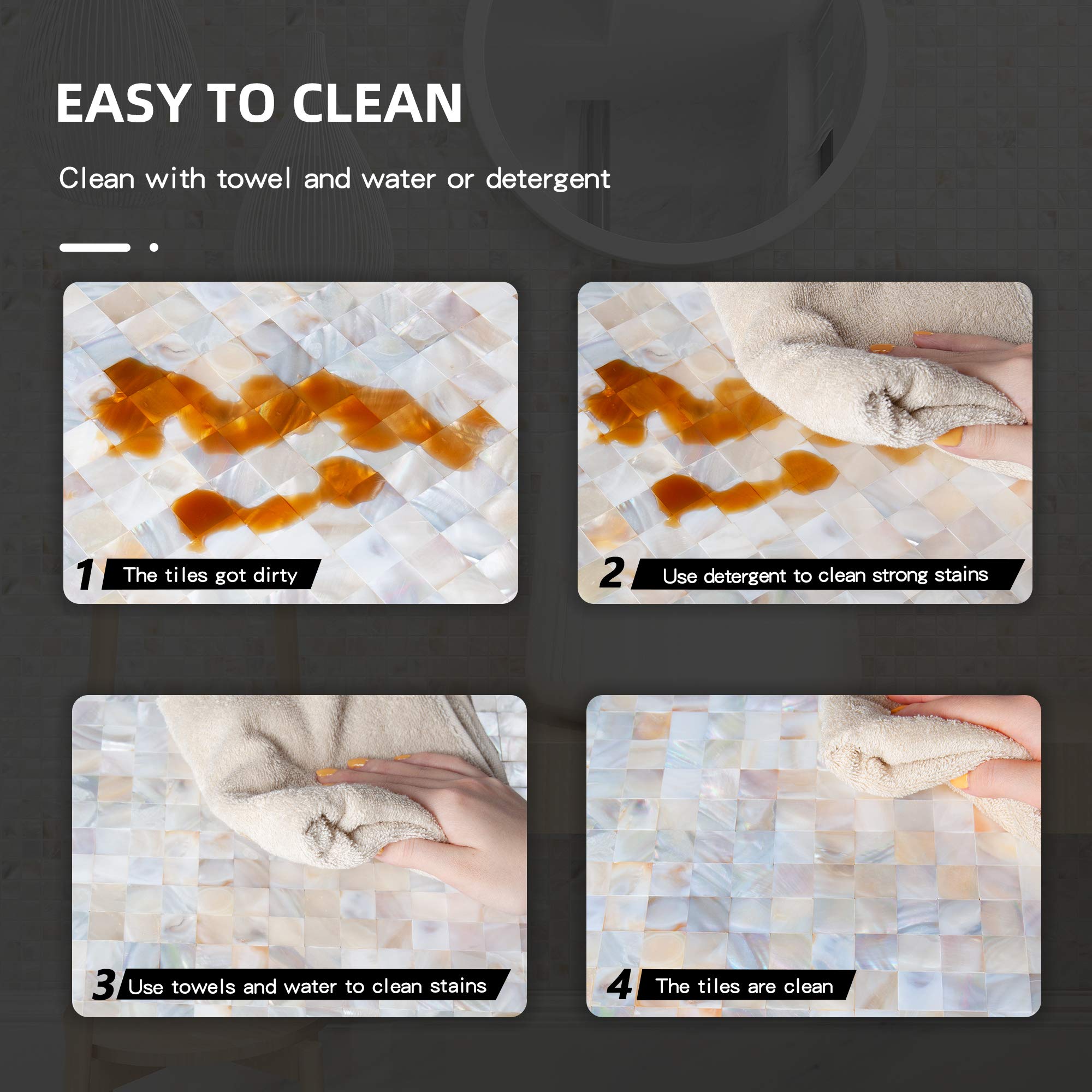 10PCS Peel and Stick Mother of Pearl Mosaic Tile Backsplash - Self-Adhesive Shell Wall Decor for Kitchen, Bathroom & Living Room - Nature White - Easy DIY Home Upgrade for Stylish Backsplashes & Accent Walls