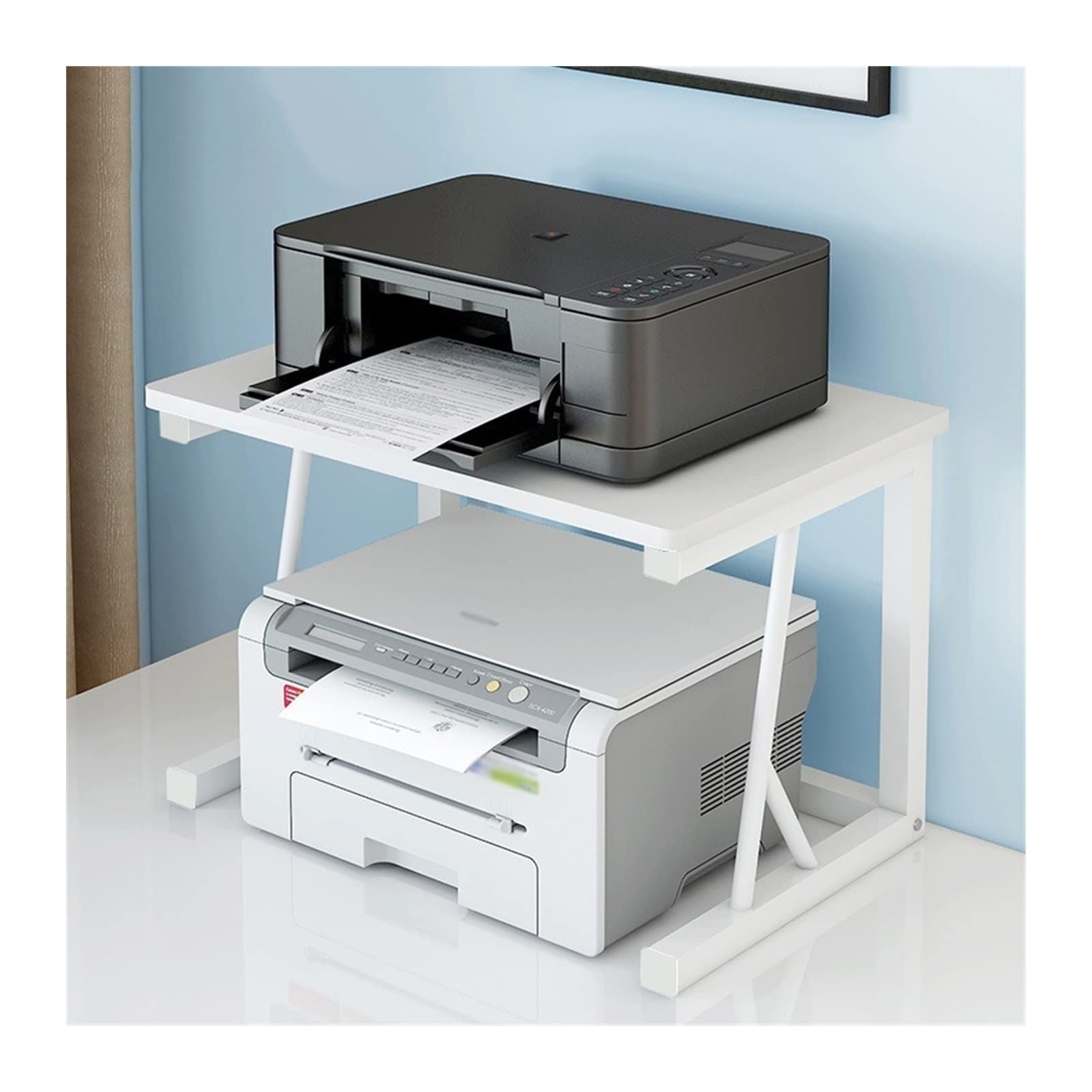 TOMYEUS 2-Tier Metal & Wood Printer Stand for Home & Office - Compact Desktop Organizer for Printer, Copier & Office Supplies - Perfect for Small Spaces & Workspace Organization (Color: 05)