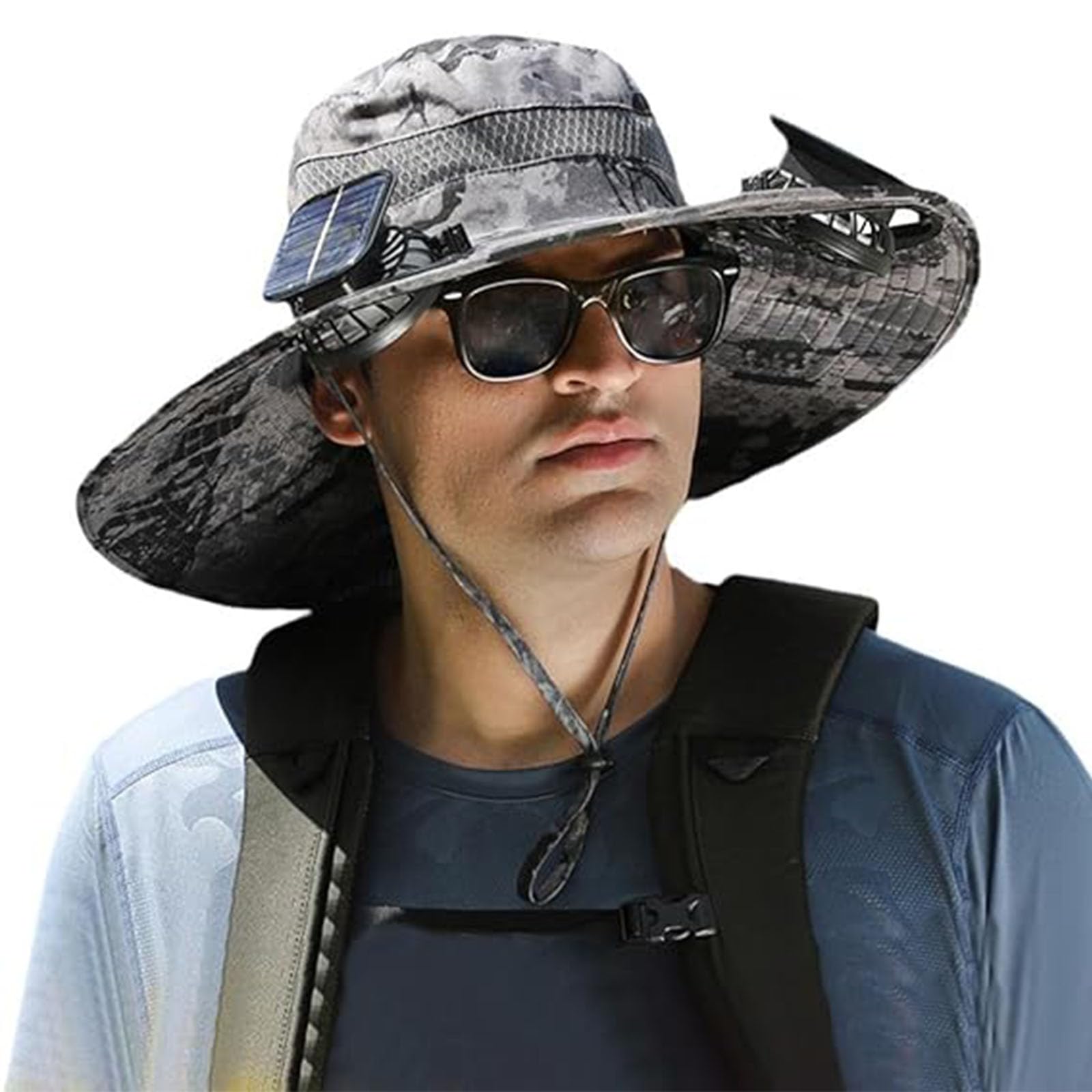Solar-Powered Wide Brim Fishing Hat with Built-in Fan - UPF 50+ Sun Protection for Men - Ideal for Outdoor Activities, Fishing, Hiking & Beach