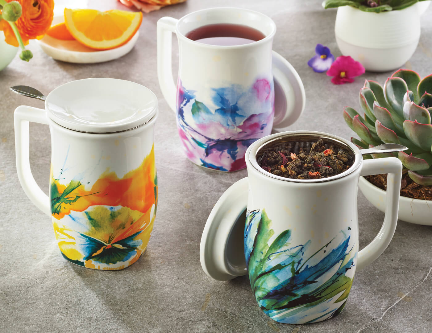 Premium Fiore Steeping Cup with Stainless Steel Infuser - Loose Leaf Tea & Herbal Infuser - Perfect for Verbena Blossom, Chamomile & Green Tea - Ideal for Home, Office & Gifts