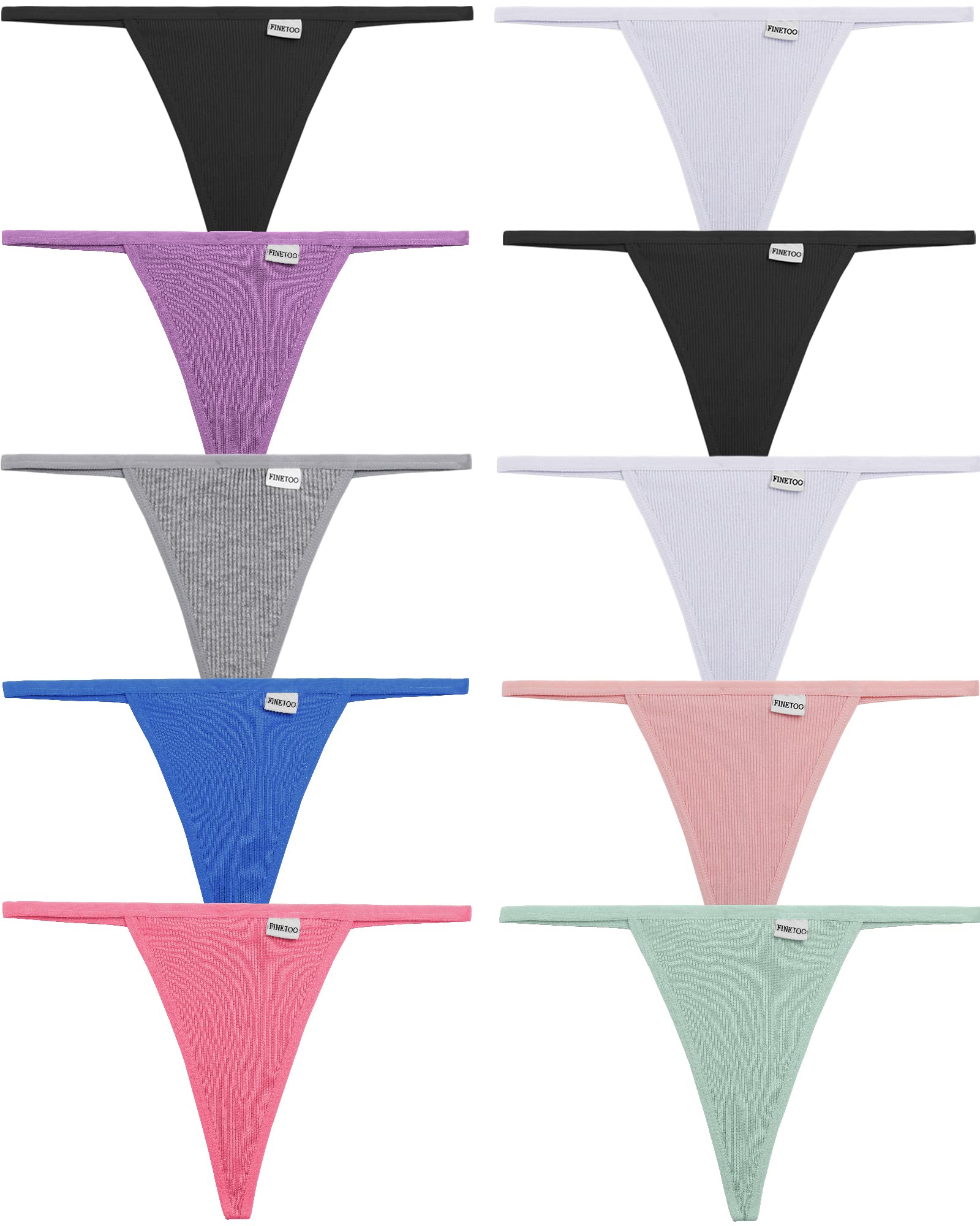 FINETOO 10 Pack Women's Cotton G-String Thongs - Stretch T-Back Tangas Low Rise Hipster Underwear - Sexy Comfortable Panties S-XL - Perfect for Daily Wear, Date Night & Special Occasions