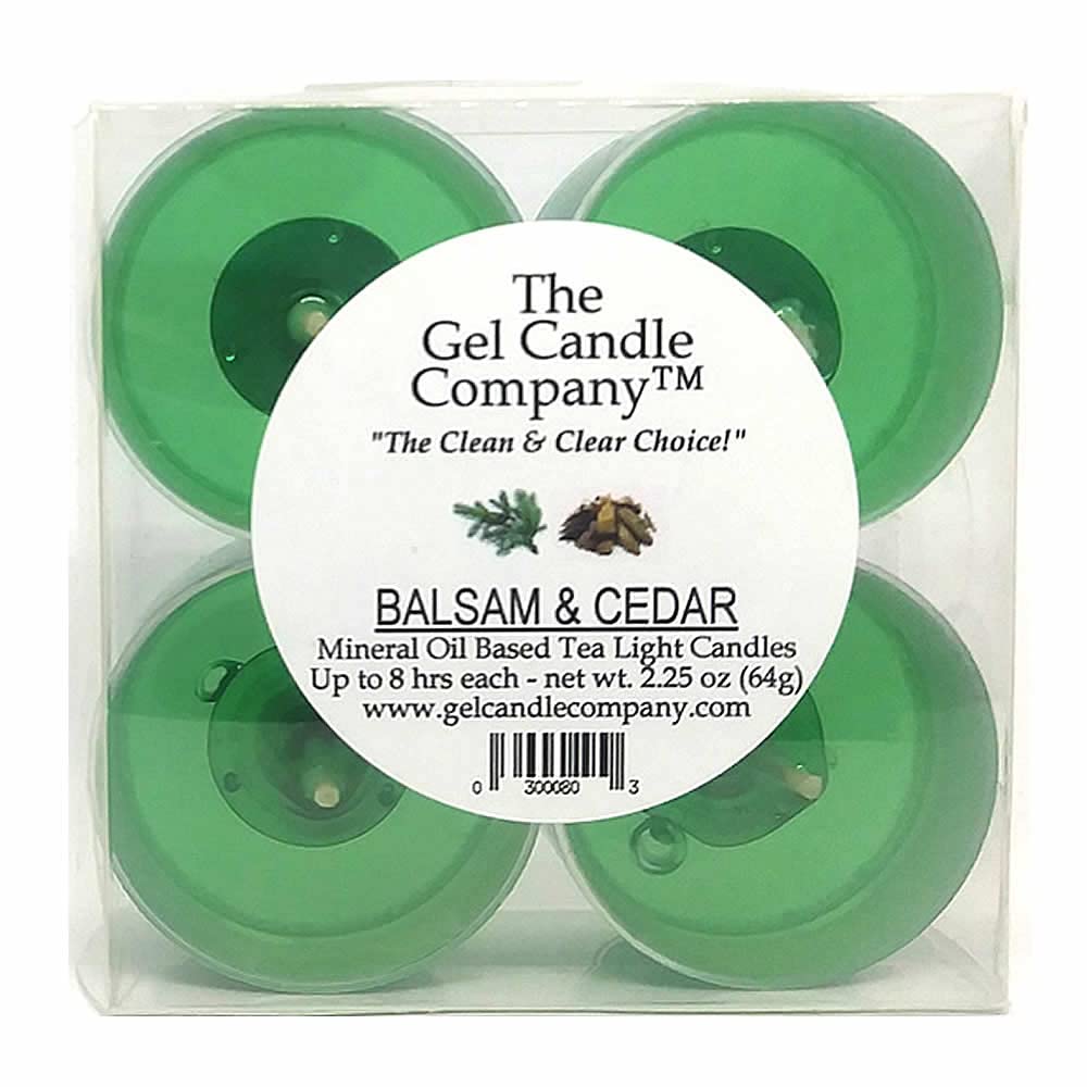 4 Pack Balsam & Cedar Scented Tea Lights - 8 Hour Burn Time, Mineral Oil Based, Clean Burning by The Gel Candle Co. | Perfect for Relaxation, Aromatherapy, Home Decor & Holiday Ambiance