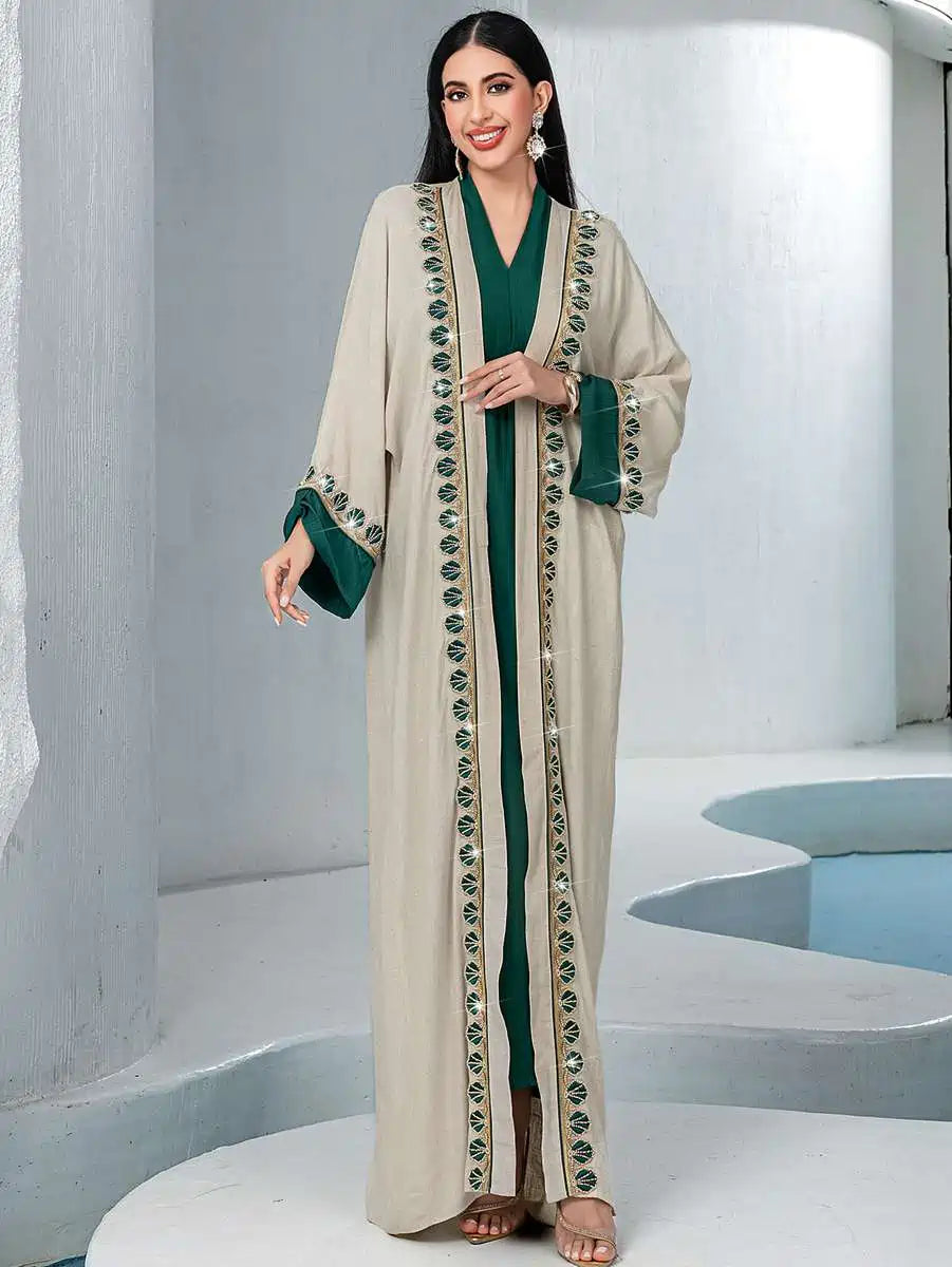 Elegant 2-Piece Lace Trim Caftan Dress Set for Women - Perfect for Eid, Parties, and Special Occasions | Comfortable & Stylish Outfit #255233