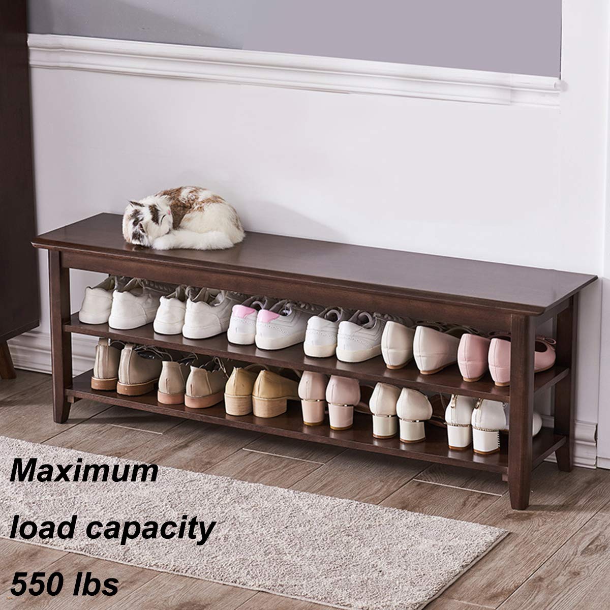 Rustic Solid Wood Shoe Storage Bench - 47.2