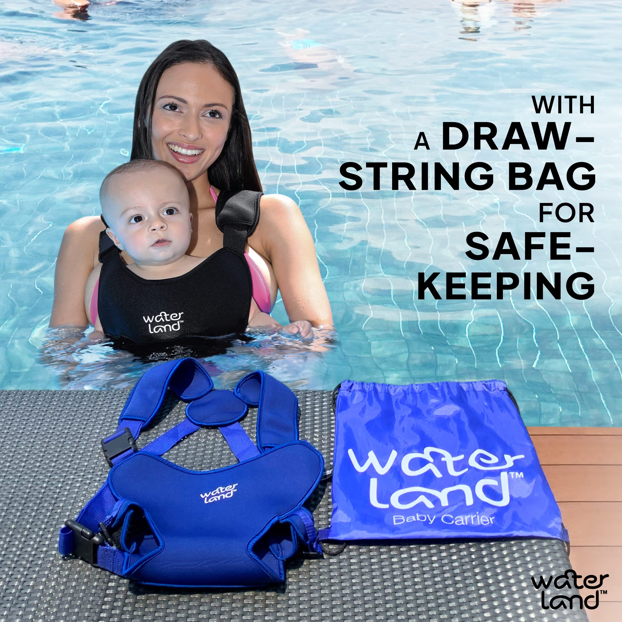 WaterLand Baby Carrier - Waterproof & Adjustable Infant Carrier for Pool, Beach & Outdoor Adventures - Lightweight Toddler Harness with Comfortable Straps (Urban Grey) - Perfect for Swimming, Travel & Daily Use