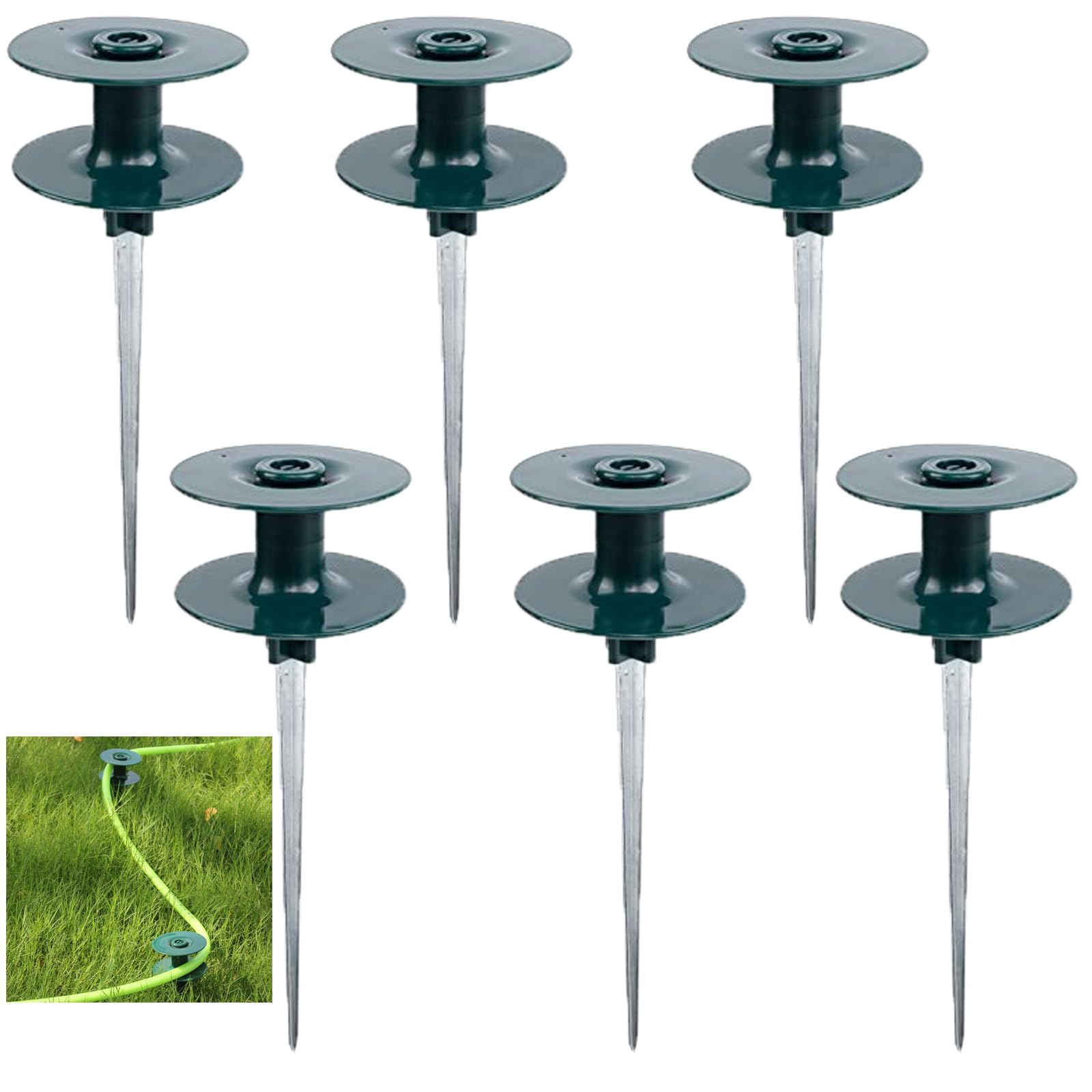Coloch 6 Pack 10-Inch Heavy Duty Zinc Garden Hose Stake Guides - Metal Hose Protector Spikes with Spin Top for Flower Beds, Lawn, Yard & Greenhouse - Perfect for Plant Protection & Organized Watering Systems