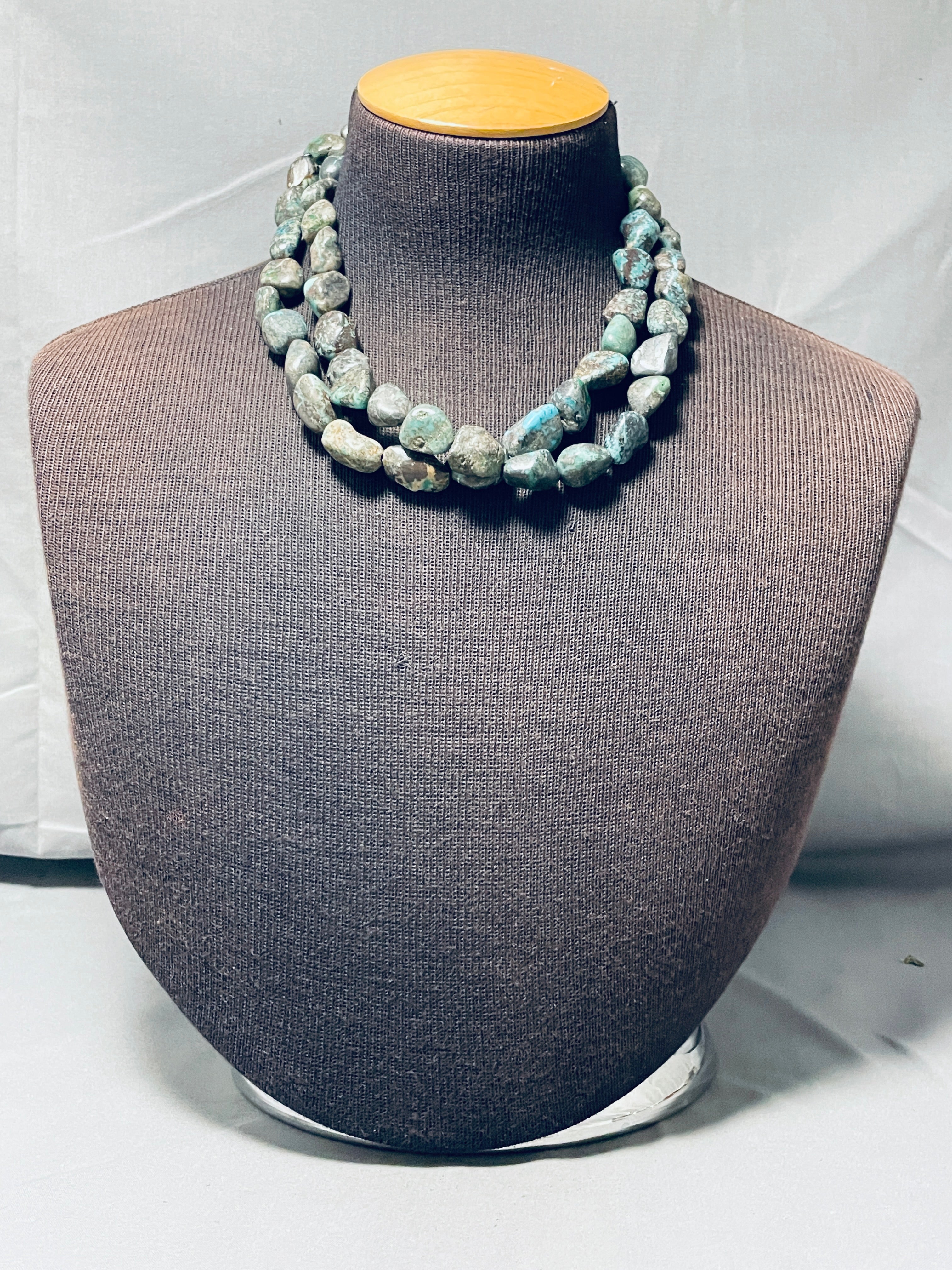 Vintage Santo Domingo Blue Green Turquoise Sterling Silver Necklace - 143 Grams | Handmade Native American Jewelry for Women | Perfect for Boho, Southwest & Casual Wear