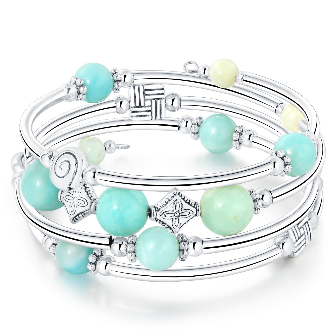 Silver Bangle Bracelet for Women - Elegant Layered Crystal Beaded Stretch Bracelet 8mm, Anxiety Relief Jewelry Gift for Her - Perfect for Everyday Wear, Parties & Special Occasions