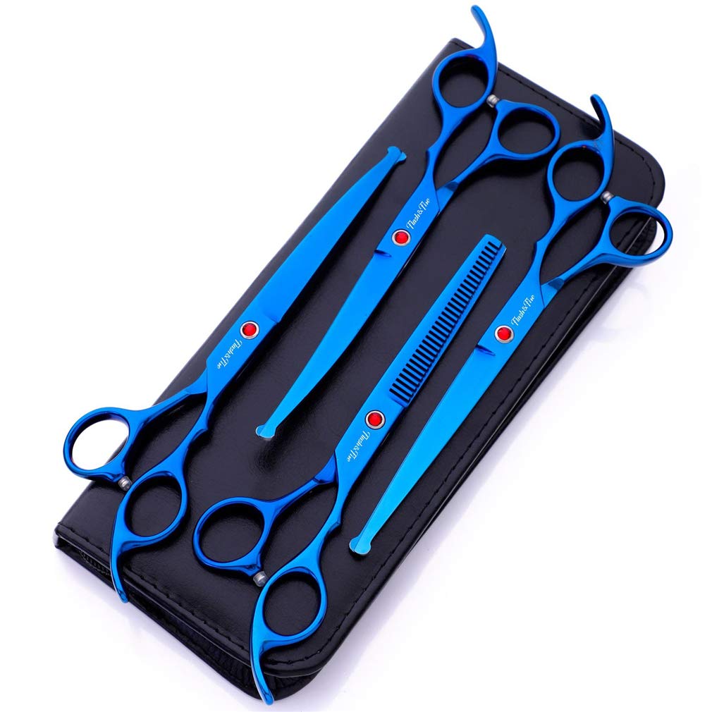 Premium 4-Piece Stainless Steel Pet Grooming Scissors Set - Professional Round Tip Straight & Thinning Shears for Dogs, Cats & Small Animals | Perfect for Home Grooming, Trimming & Styling Pets' Fur