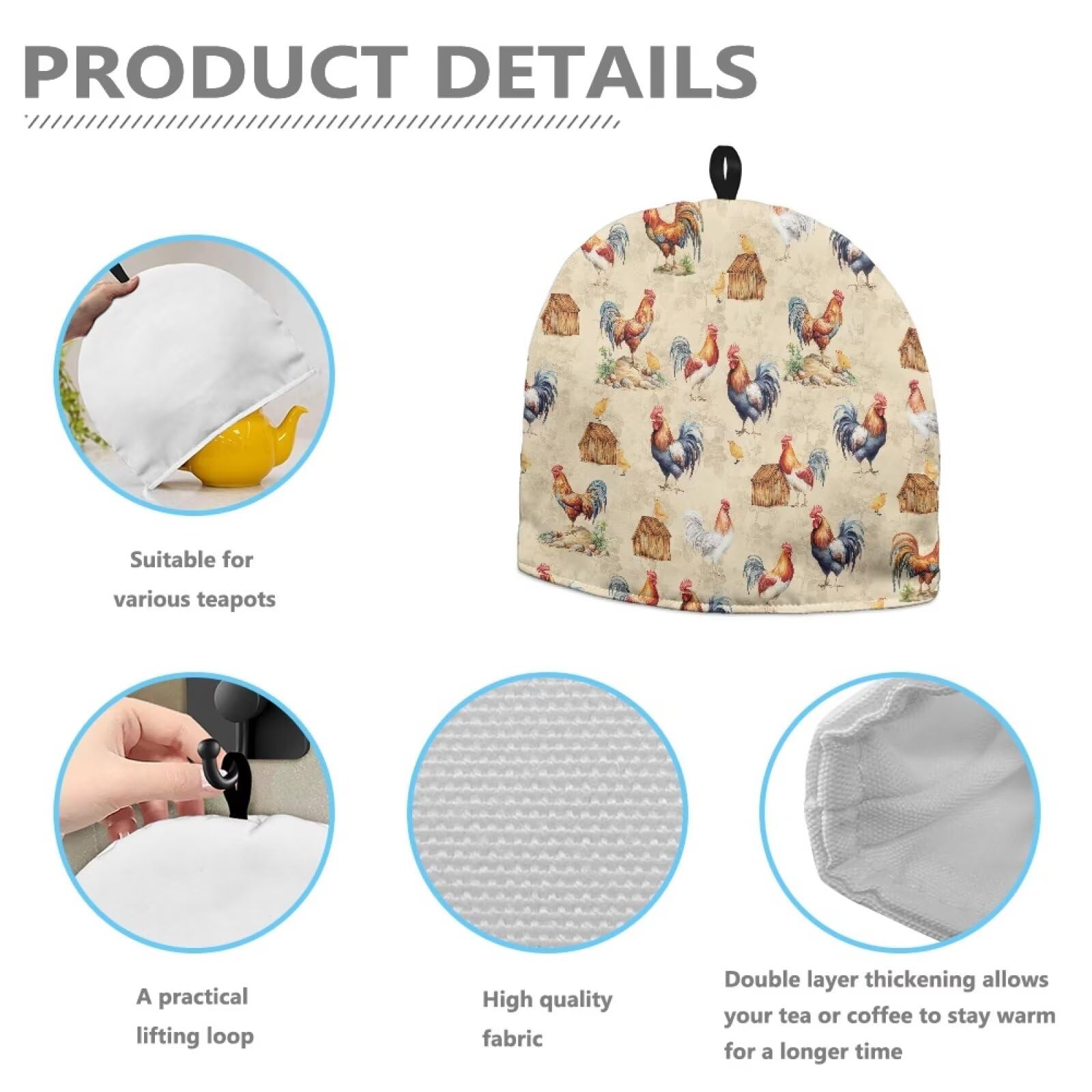 Rooster Tea Cozy - Insulated Tea Pot Cover for Keeping Tea Warm - Cute Kitchen Accessory & Home Decor - Perfect for Afternoon Tea, English Breakfast, and Cozy Kitchen Decor