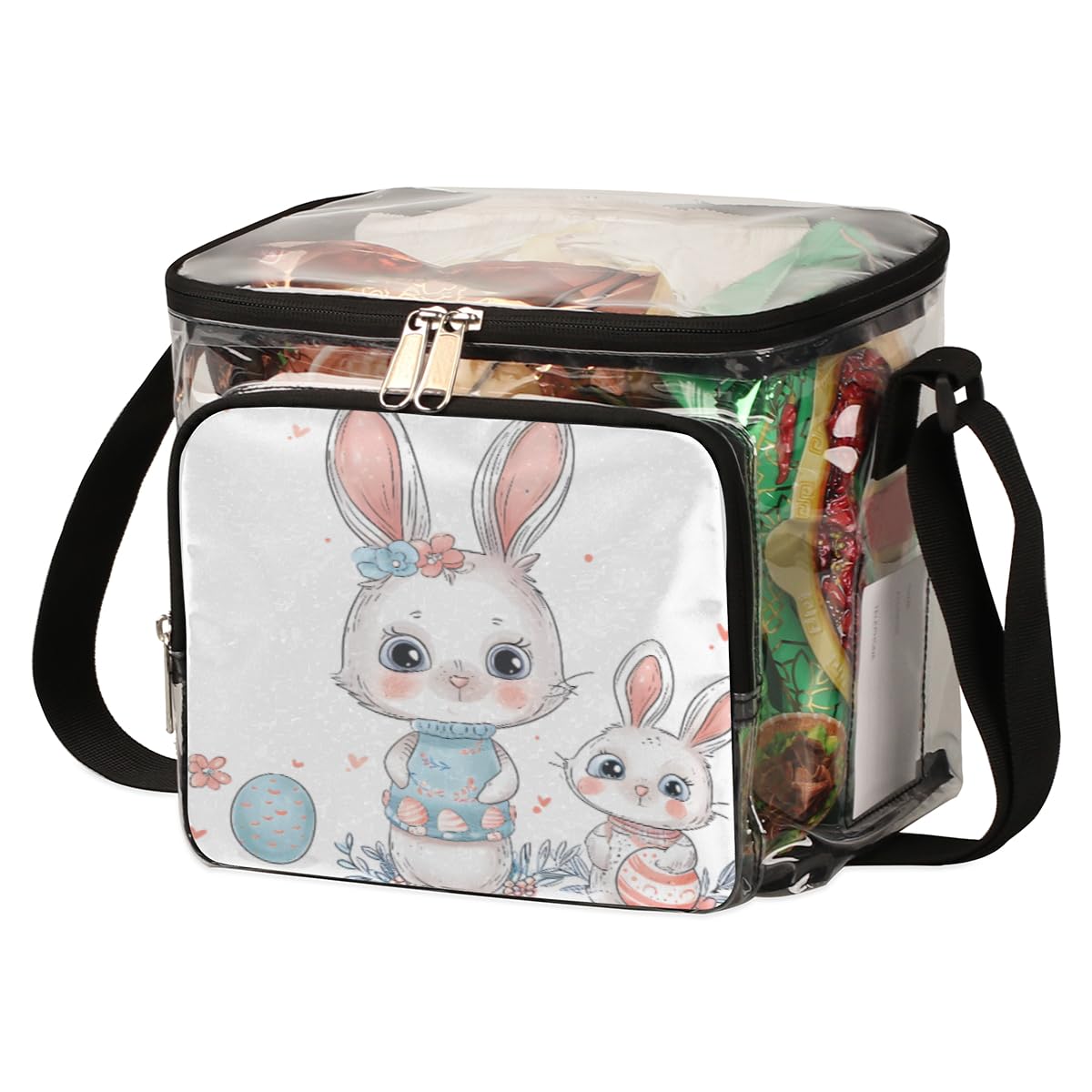 Easter Bunny Rabbit Egg Clear Tote Bag with Handles - Transparent Crossbody Shoulder Lunch Bag for Outdoor, Travel, Picnic, Concerts & Sports Events - Stadium Approved Multi-Purpose Carryall (Perfect for Easter Celebrations, Beach Trips & Festival Outings)