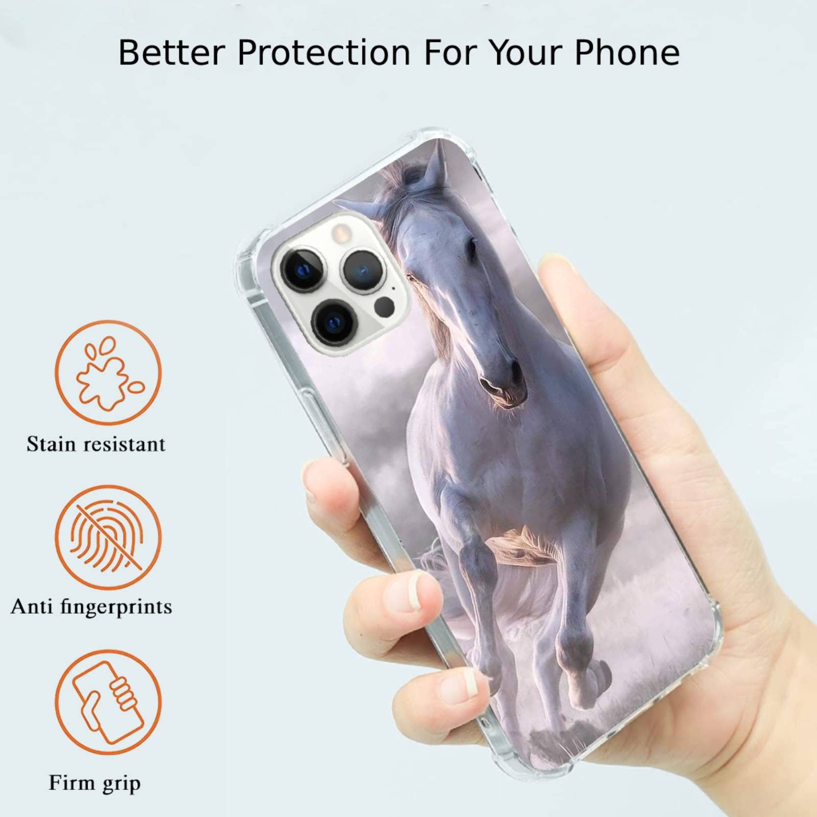Premium White Horse Pattern TPU Case for iPhone 13 Pro Max - Soft Bumper, Anti-Scratch Protective Cover | Perfect for Outdoor Activities, Travel & Daily Use