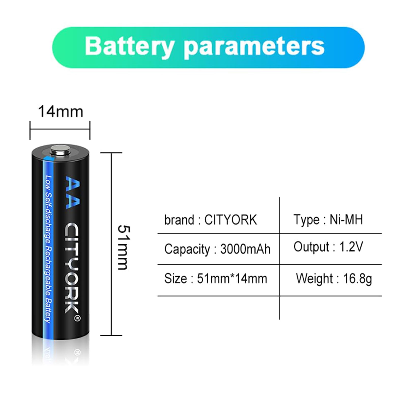 CITYORK 16 Pack AA 3000mAh Rechargeable Batteries 1.2V Ni-MH High Capacity Long-Lasting Batteries for Household & Office Use - Perfect for Remote Controls, Toys, Solar Lights, Electric Toothbrushes, Flashlights, and Wireless Devices