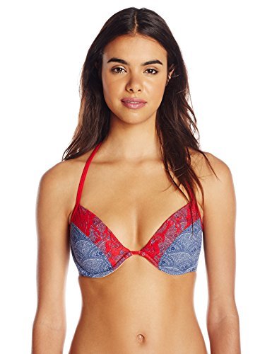 Sun Kitten Women's Sexy Blue Denim Underwire Bikini Top - Perfect for Beach Vacations, Pool Parties & Summer Fashion