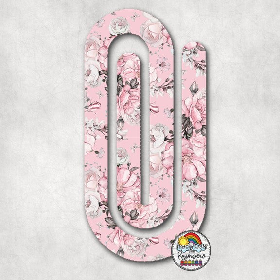 Pink Floral Acrylic Paper Clips - 50pcs Cute Decorative Binder Clips for Office, School, Scrapbooking & Planner Organization (Floral Design)