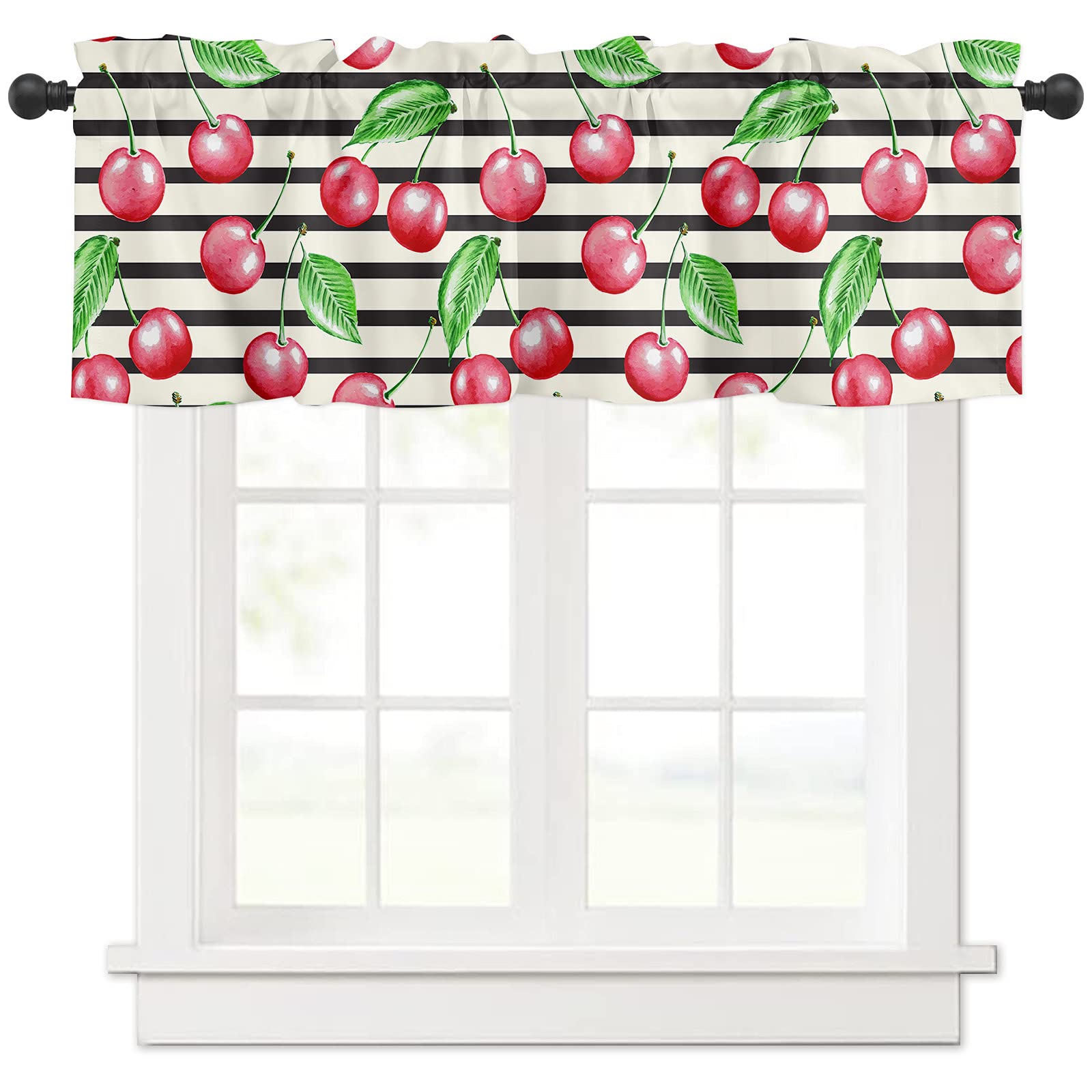 Red Cherry Fruit Rod Pocket Valance Curtains for Kitchen Window - 54