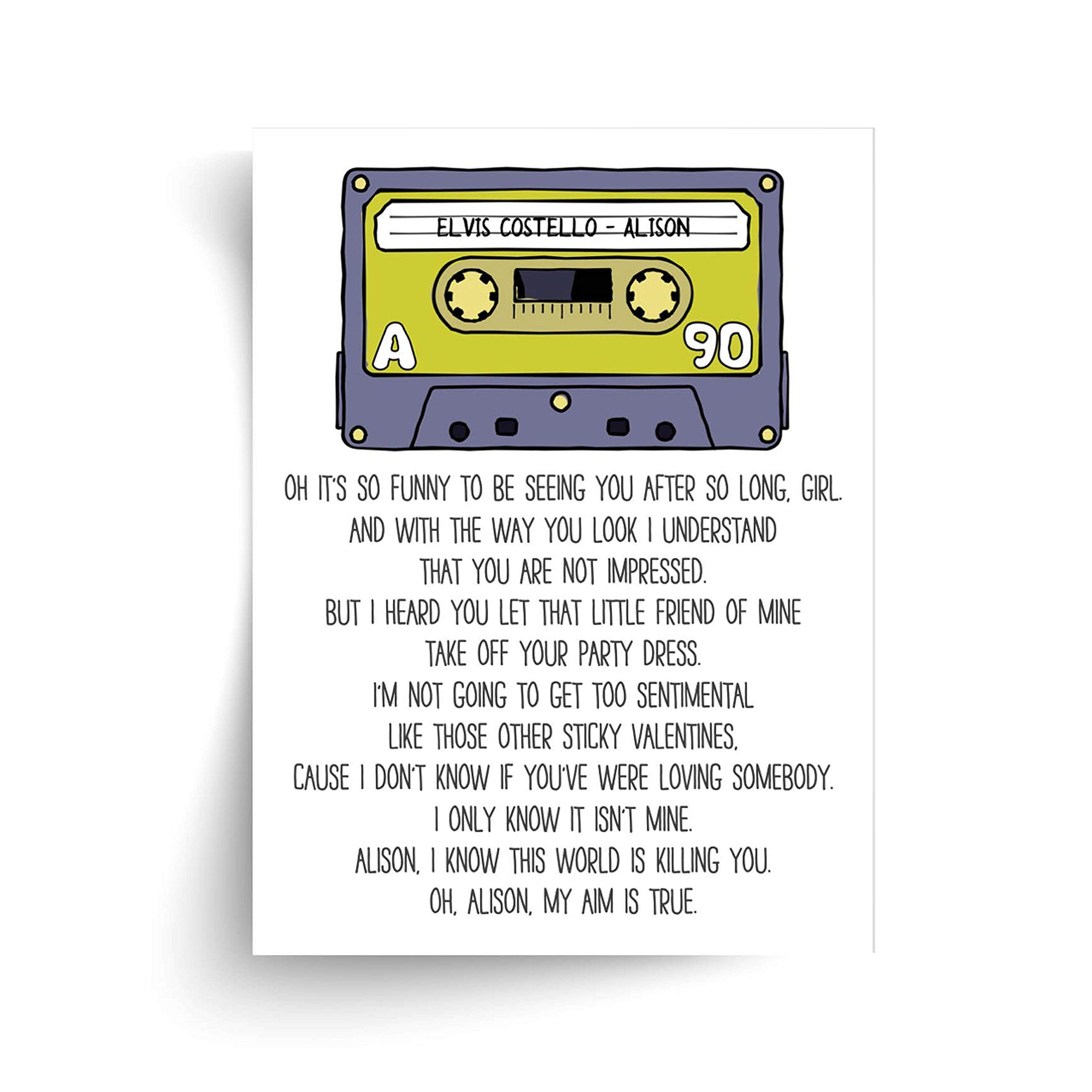 Elvis Costello Alison Lyrics Print - Unframed Music Poster for Home Decor, Bedroom Wall Art, Gift for Fans