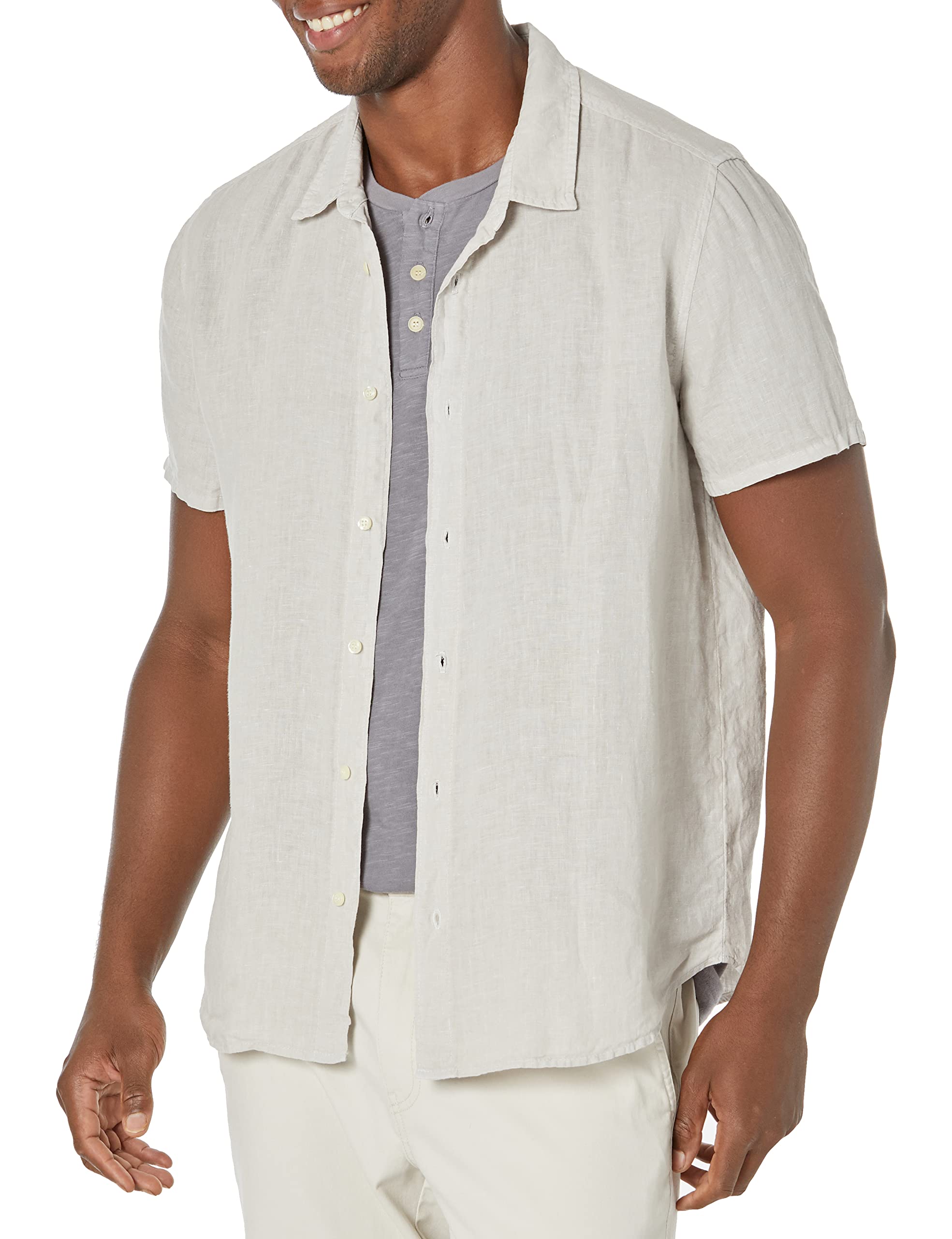 Velvet by Graham & Spencer Men's Mackie Woven Linen Short Sleeve Button Down Shirt - Casual Summer Wear for Beach, Office & Outdoor Activities