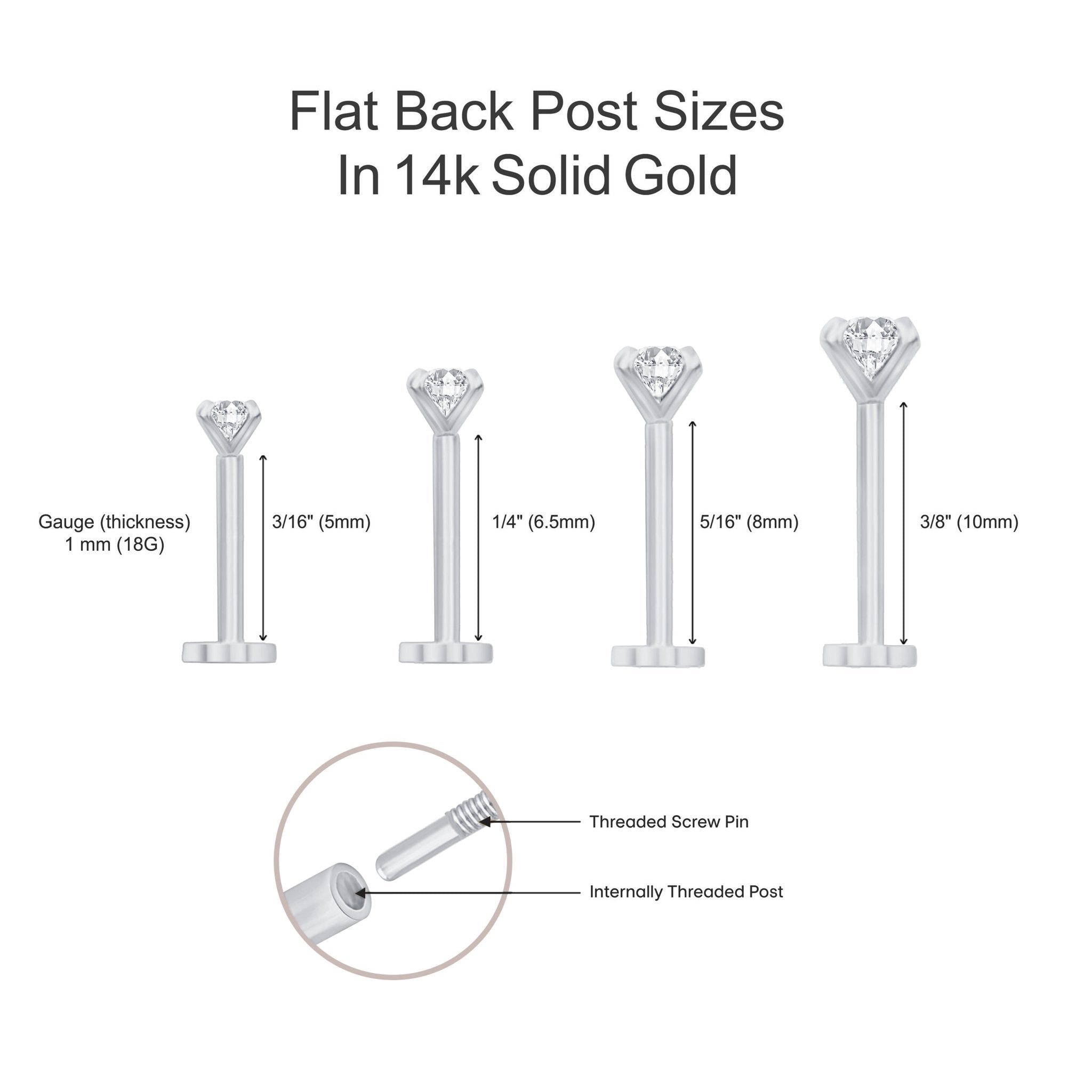14K White Gold Lightning Bolt Flat Back Stud Earrings for Women - Hypoallergenic Cartilage & Helix Piercing Jewelry - Perfect for Everyday Wear & Gifting