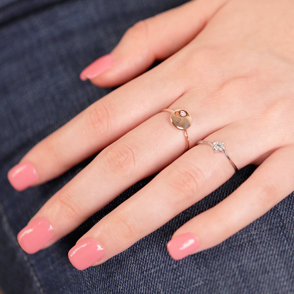14K Solid Yellow Gold Diamond Heart Signet Ring for Women - Elegant Jewelry Gift for Valentine's Day, Anniversary & Special Occasions