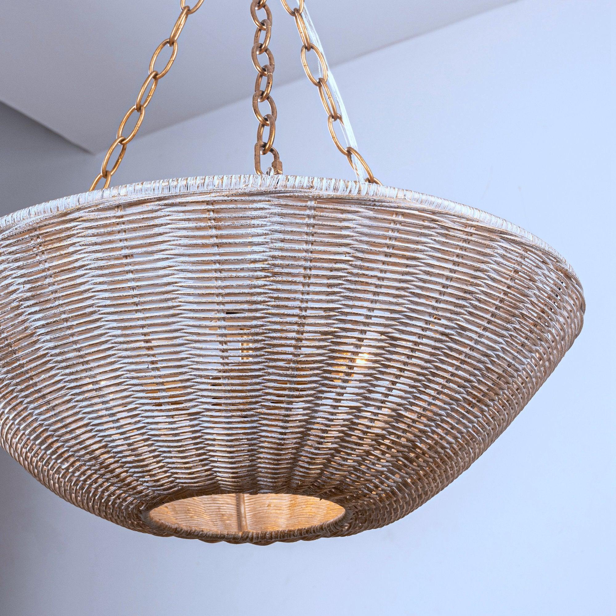 Farmhouse 3-Light Rattan Pendant Lighting - Bowl Shaped Ceiling Light Fixture for Kitchen Island, Dining Room, or Bedroom Decor