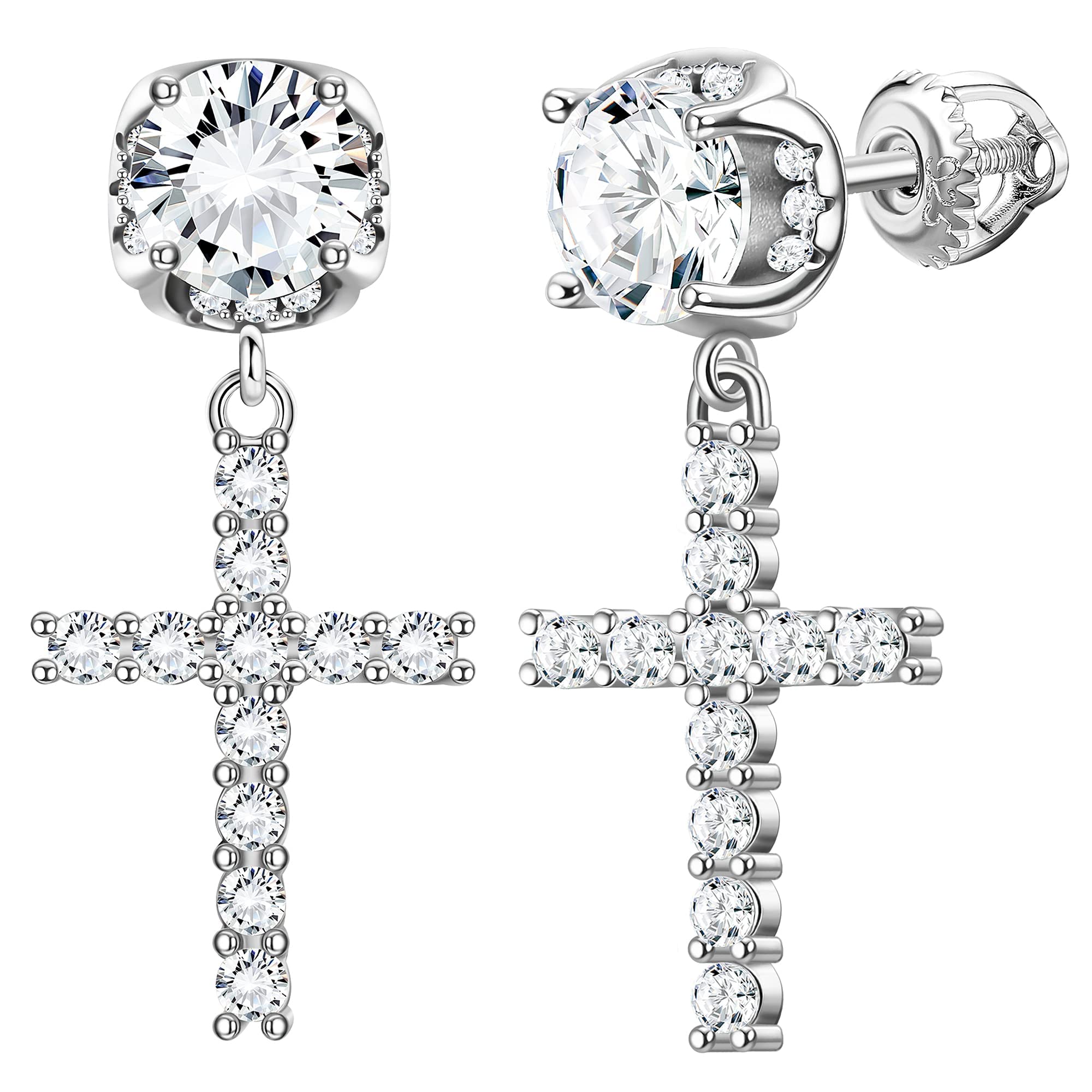 925 Sterling Silver Cross Earrings for Women & Men - Hypoallergenic Cubic Zirconia Dangle Earrings, 18K White Gold Plated Lightweight Sleeper Earrings | Perfect for Everyday Wear, Gift Giving & Special Occasions