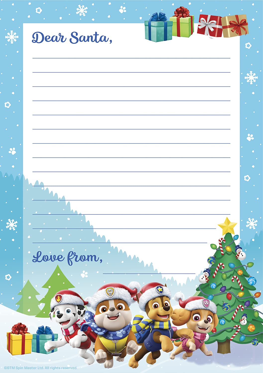 Paw Patrol Santa Letter Pack with Door Hanger & Stickers - Christmas Gift for Kids