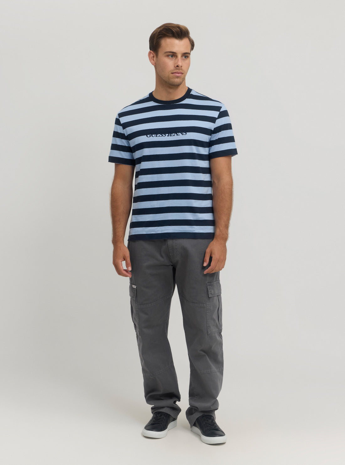 Guess Women's Blue Striped T-Shirt - Casual Short Sleeve Cotton Top for Everyday Wear | Perfect for Outings, Shopping & Weekend Relaxation