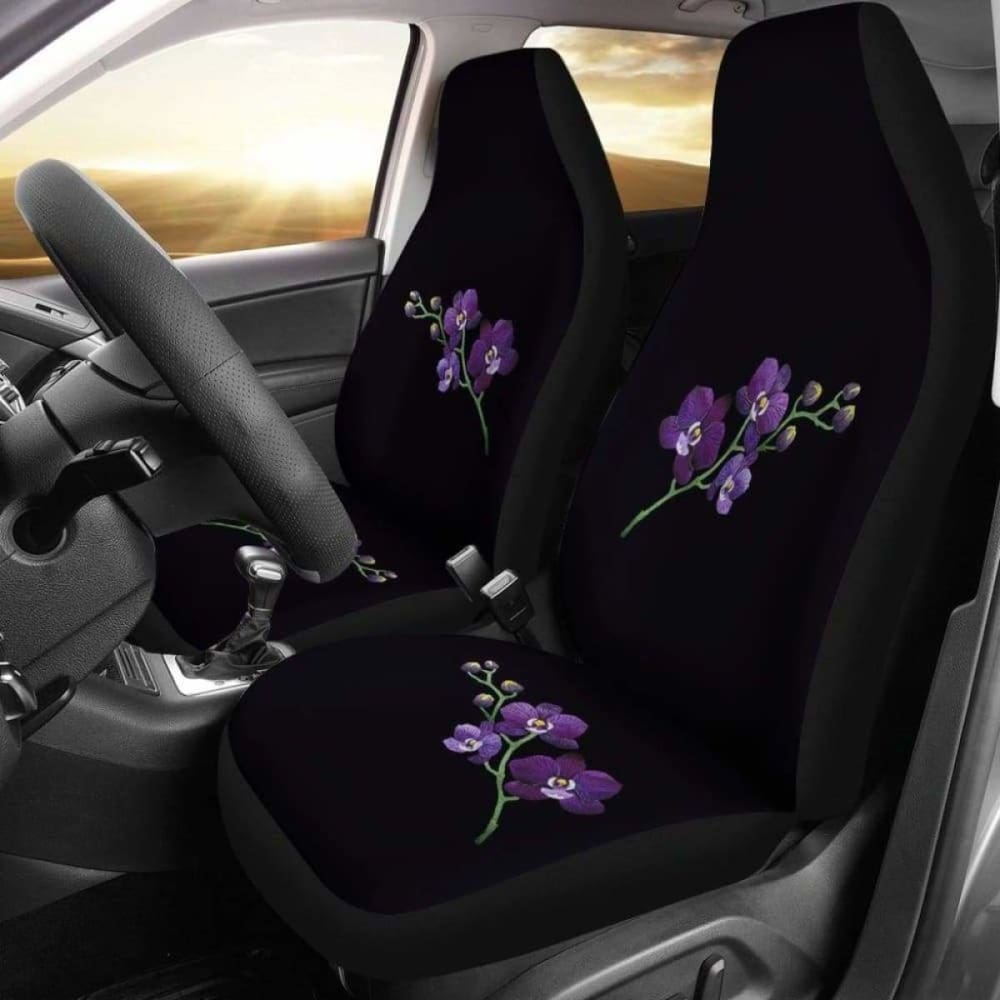 Premium Black Car Seat Covers with Elegant Purple Orchid Design - Universal Fit for Cars, SUVs & Trucks - Perfect for Daily Commute, Road Trips & Interior Protection