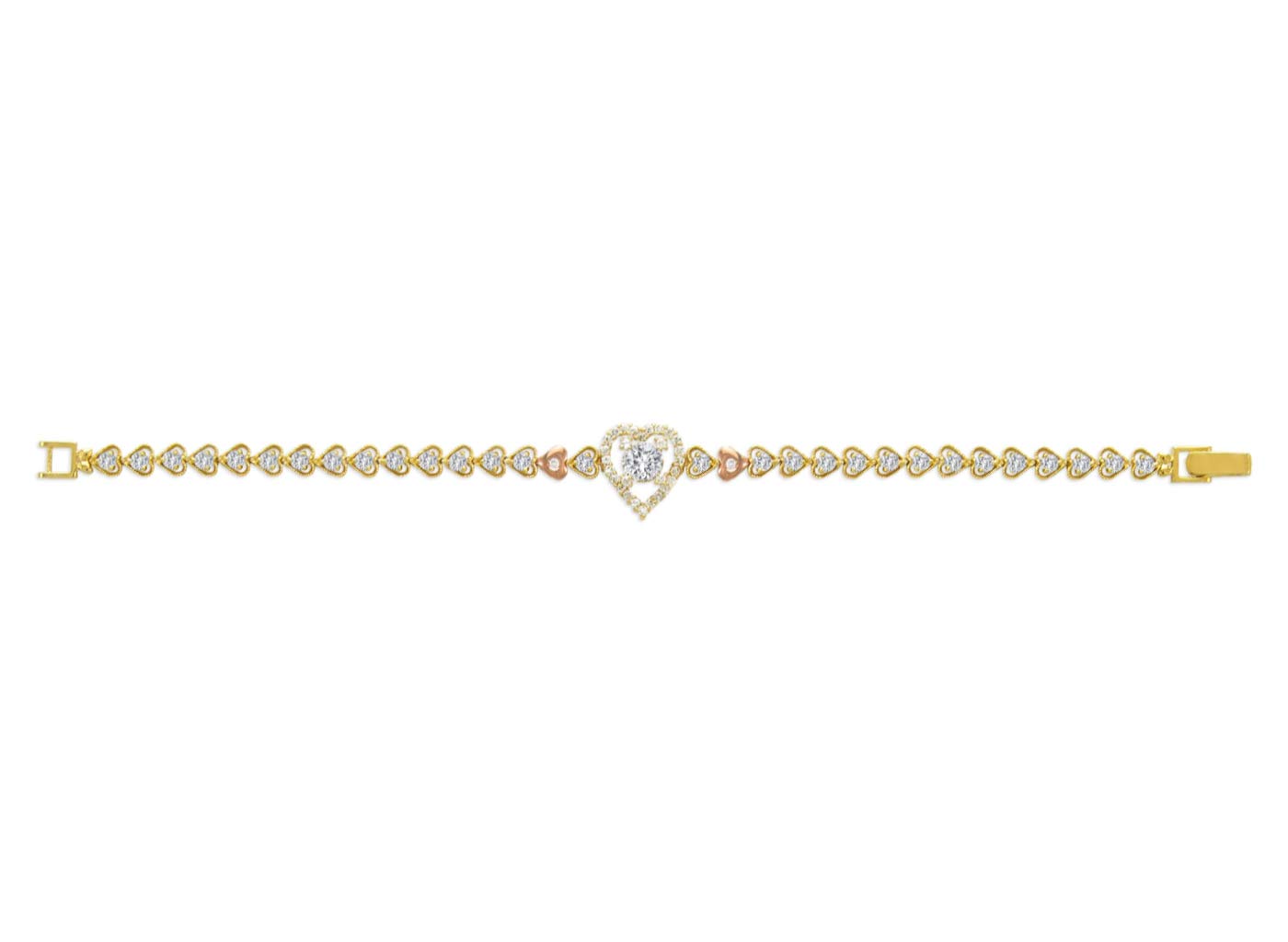 14K Gold Heart CZ Bracelet for Women - Elegant Yellow & White Cubic Zirconia Jewelry Gift - 7 Inch Adjustable - Perfect for Valentine's Day, Anniversary & Special Occasions