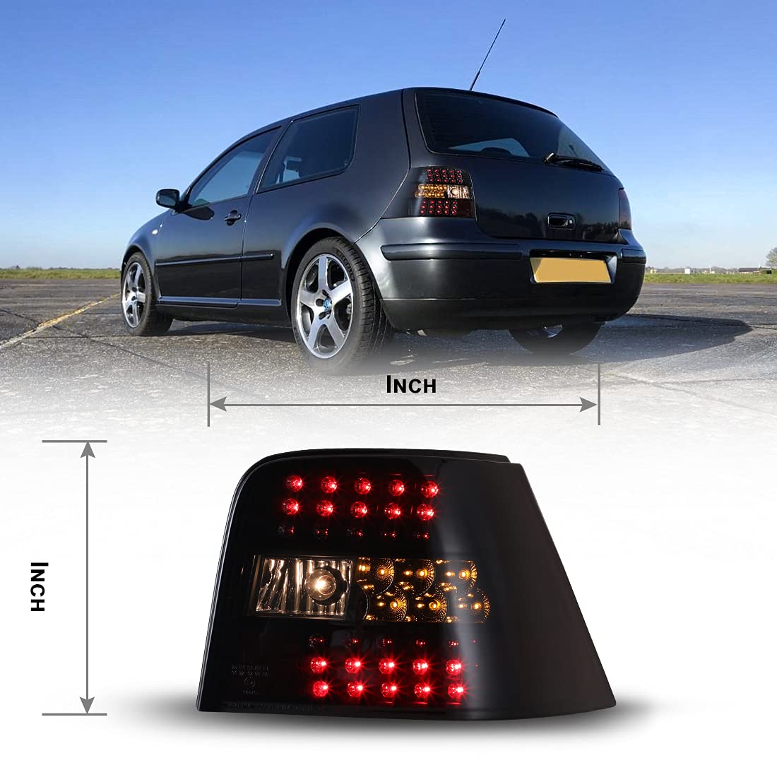 ROXX LED Tail Lights Assembly for 1999-2004 Volkswagen Golf MK4 & GTI - Smoked Rear Light Replacement with LED DRL, Turn Signals & Brake Lamps (Driver & Passenger Side) - Upgrade Your Ride for Night Driving & Enhanced Safety