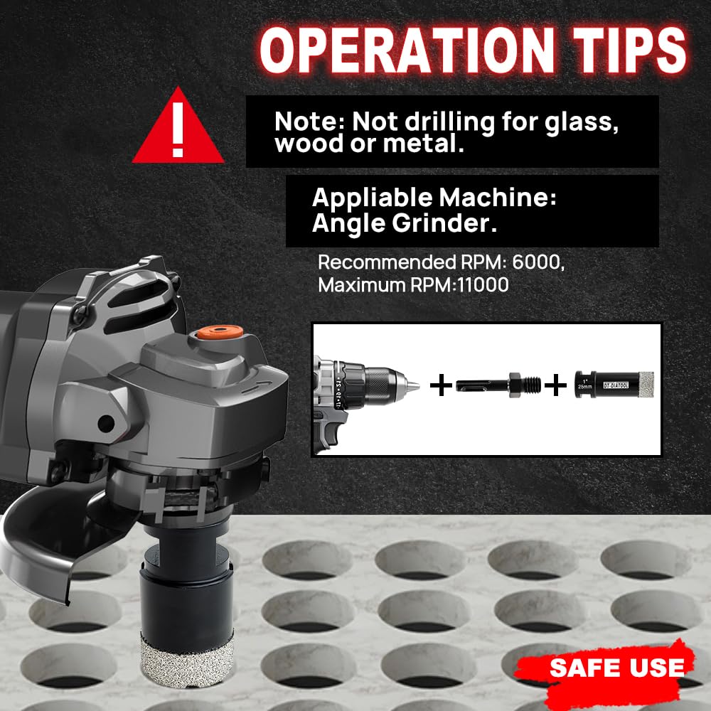 DT-DIATOOL Diamond Core Drill Bit Set - 19/28/35/45/51mm Tile Hole Saw Kit with 20mm Diamond Finger Bit & 2 Adapters for Porcelain, Ceramic, Marble, Granite - Perfect for Bathroom Renovation, Kitchen Backsplash & Tile Installation Projects