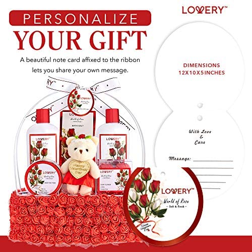 Luxury Spa Gift Basket for Women - Rose Scented Bath & Body Set with Bubble Bath, Body Butter, Bath Salts, Shower Gel, Flower Soaps & Teddy Bear | Birthday Gifts for Her, Mother's Day Present, Relaxation & Self-Care Package