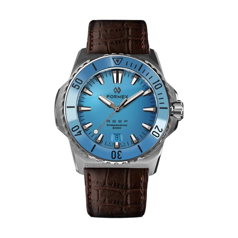 Men's REEF Automatic Chronometer COSC Certified 300M Water Resistant Dive Watch - 39.5mm Blue Dial - Perfect for Swimming, Diving & Water Sports