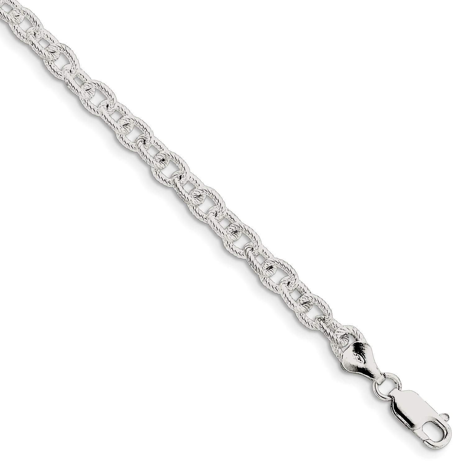 .925 Sterling Silver Fancy Textured Rolo Chain Necklace or Bracelet for Women - Elegant Jewelry Gift for Birthday, Anniversary & Everyday Wear