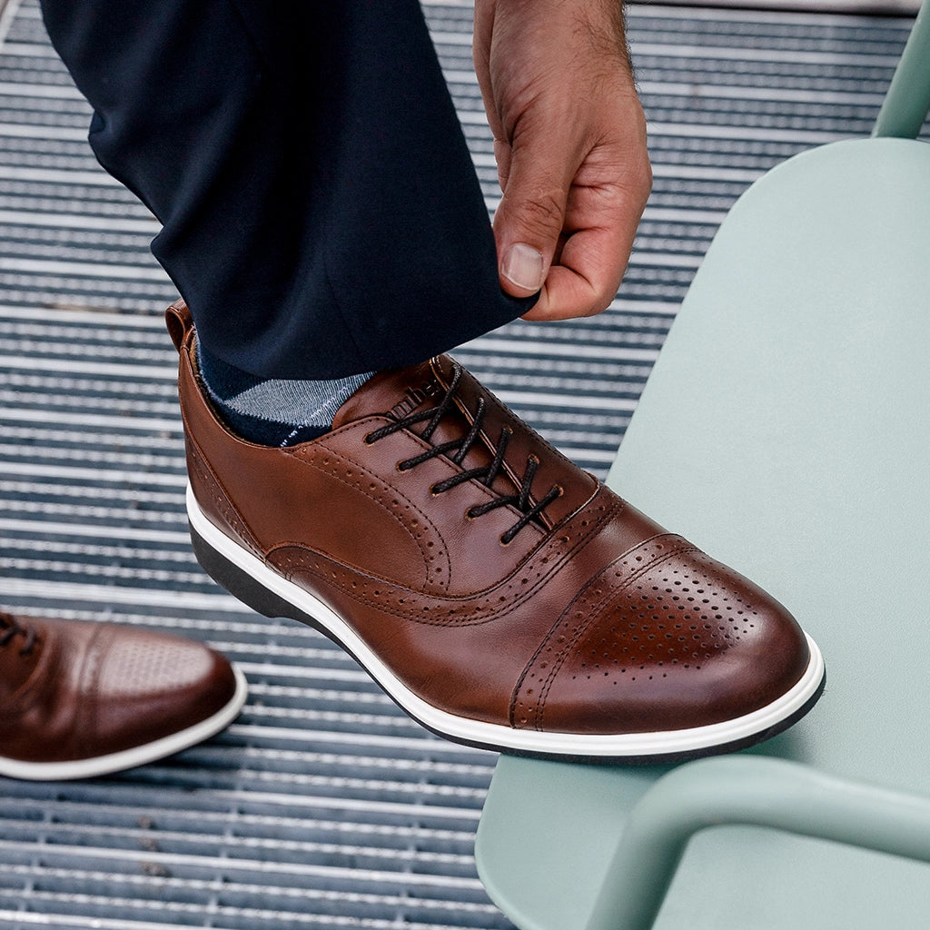 Premium Leather Cap Toe Oxford Shoes for Men - Classic Coffee Brown Dress Shoes for Business & Formal Occasions - Comfortable & Stylish Office & Wedding Shoes