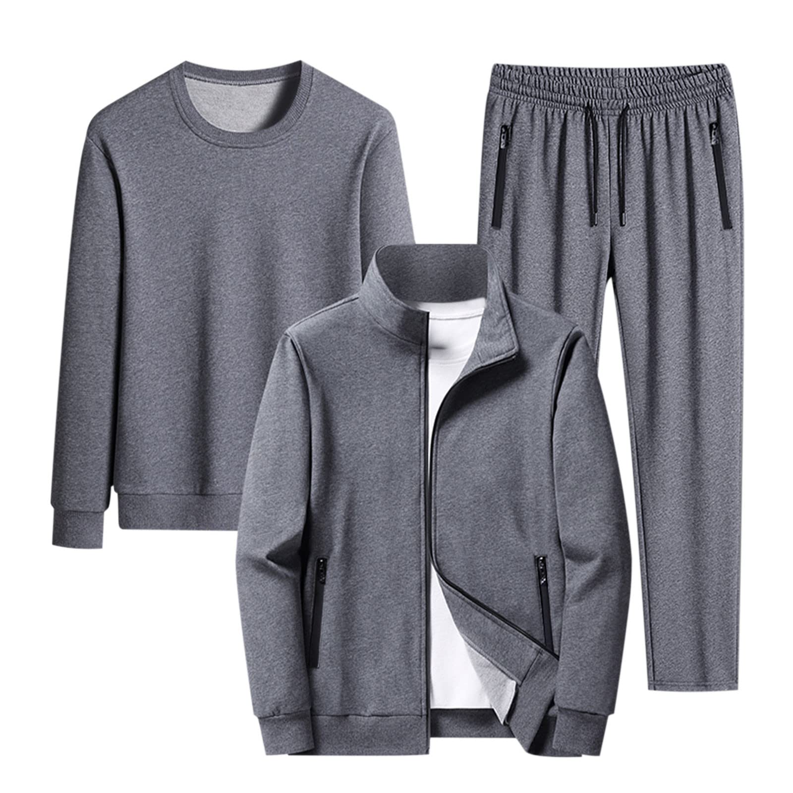Men's 3-Piece Casual Tracksuit Set - Full Zip Warm Jacket, Long Sleeve Top & Athletic Joggers | Winter Sportswear for Gym, Running & Outdoor Activities
