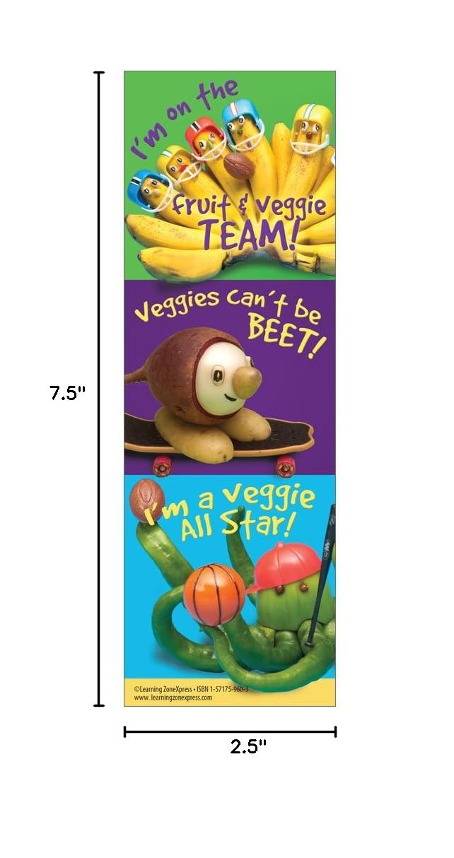100 Colorful Fruit and Vegetable Bookmarks for Kids - Fun Reading Accessories (2.5