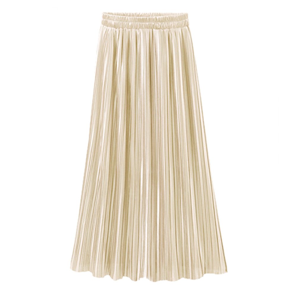 Vintage Pleated High Waist Long Maxi Skirt for Women - A-Line Shirring Ankle-Length Flowy Skirt for Casual, Office & Special Occasions