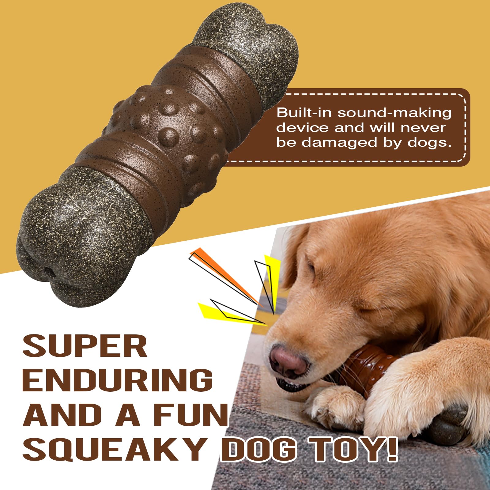 Indestructible Dog Chew Toys for Aggressive Chewers - Tough Squeaky Interactive Toy for Medium/Large Dogs - Perfect for Play & Teeth Cleaning