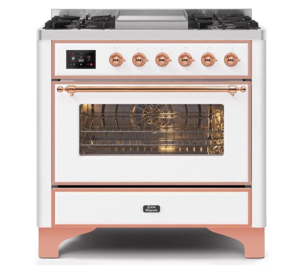 ILVE 36 Inch Majestic II Series Dual Fuel Natural Gas Range - 6 Burners with Griddle, 3.5 cu.ft Oven Capacity, TFT Display (UM09FDNS3) - Perfect for Home Kitchens & Professional Chefs