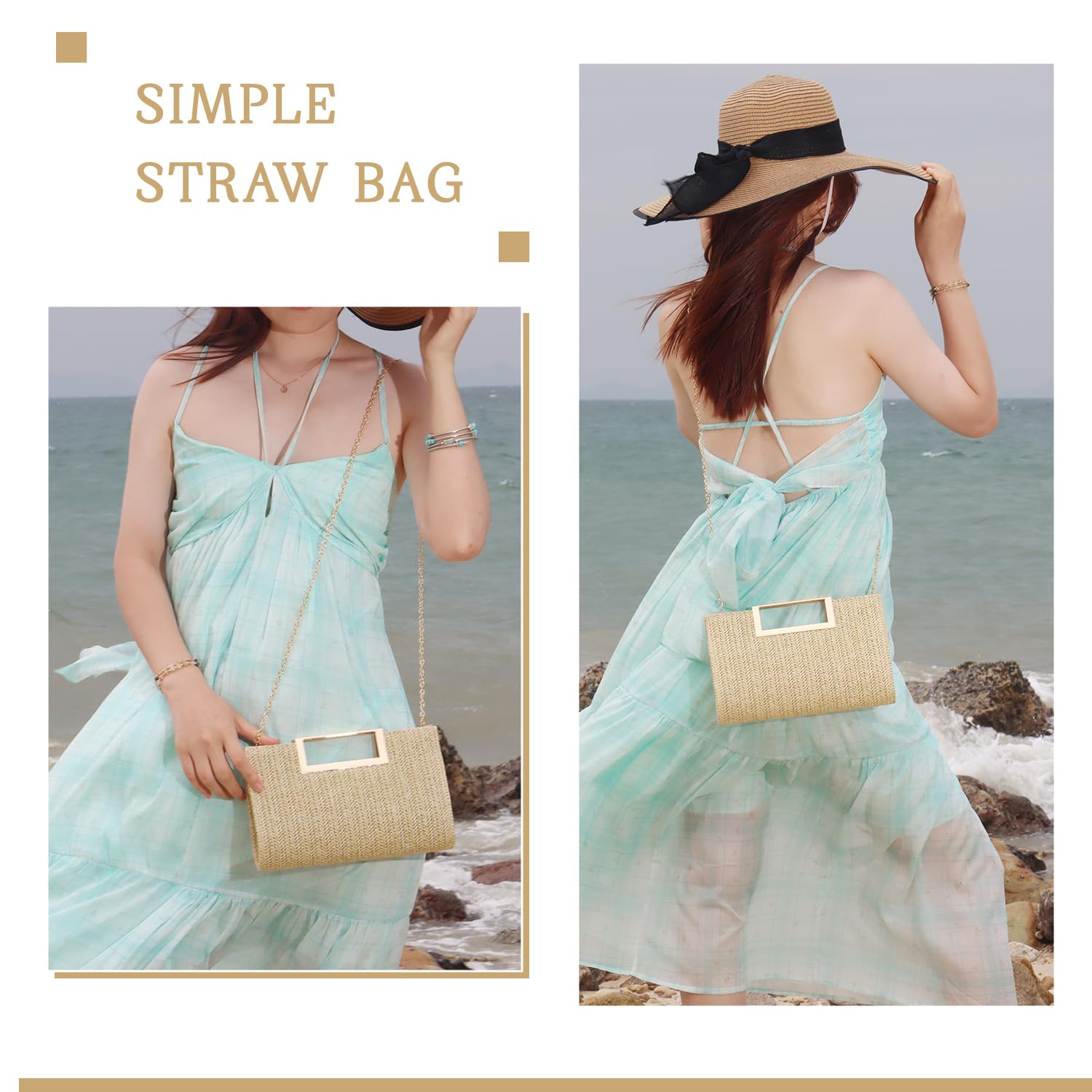 Stylish Women's Straw Clutch Bag - Woven Raffia Top Handle & Crossbody Purse for Summer Beach, Evening Parties & Vacation Accessories | Perfect for Weddings, Brunches & Tropical Getaways