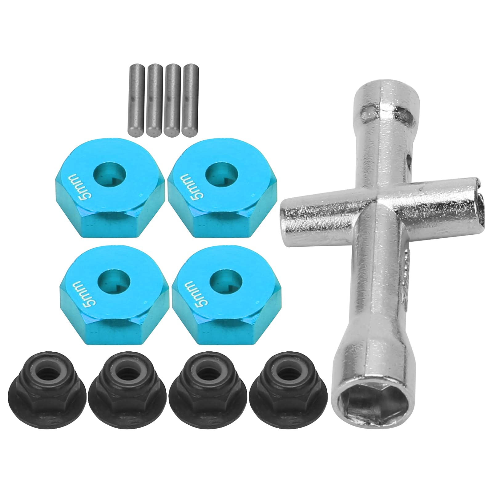 1/10 Scale RC Truck Wheel Hex Adapter 12mm - Anti-Slip Nut, Cross Wrench & Bolt Included - Blue RC Toy Part for Crawler, Rock Racer & Off-Road Models - Durable Upgrade Accessory for Hobby RC Vehicles