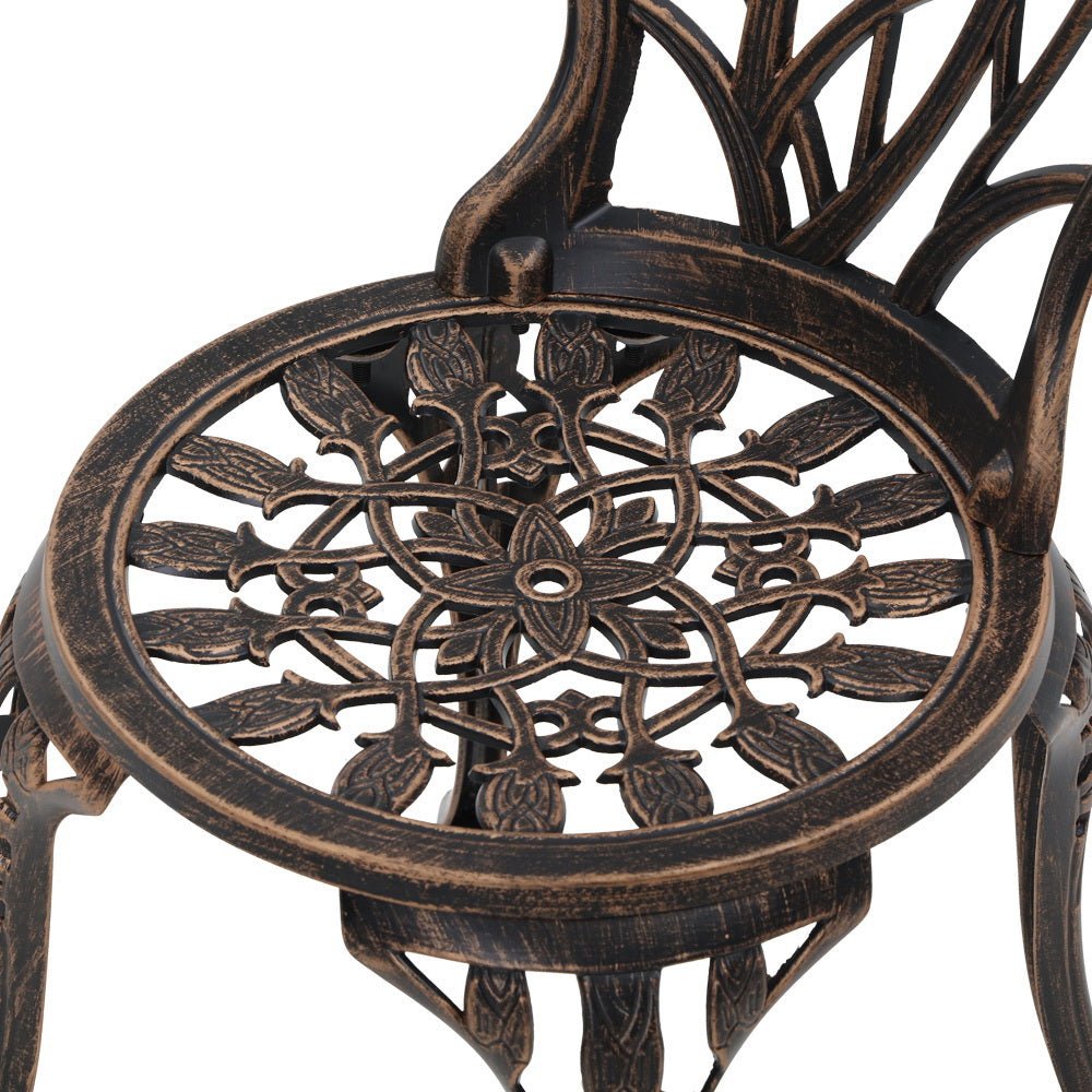 3-Piece Outdoor Bistro Set with Cast Aluminum Chairs & Table - Bronze Tulip Design - Perfect for Patio, Garden, and Balcony Dining