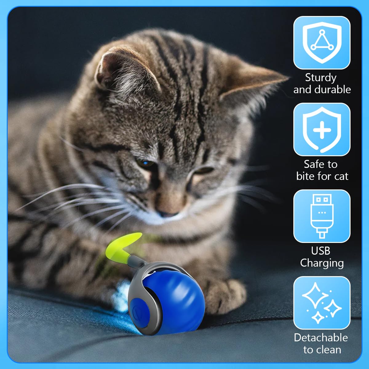 Interactive Smart Cat Toy Ball - Automatic Rolling Motion Pet Toy for Cats & Dogs with Touch Sensor & Tail - Fun Playtime for Indoor Pets, Exercise & Mental Stimulation