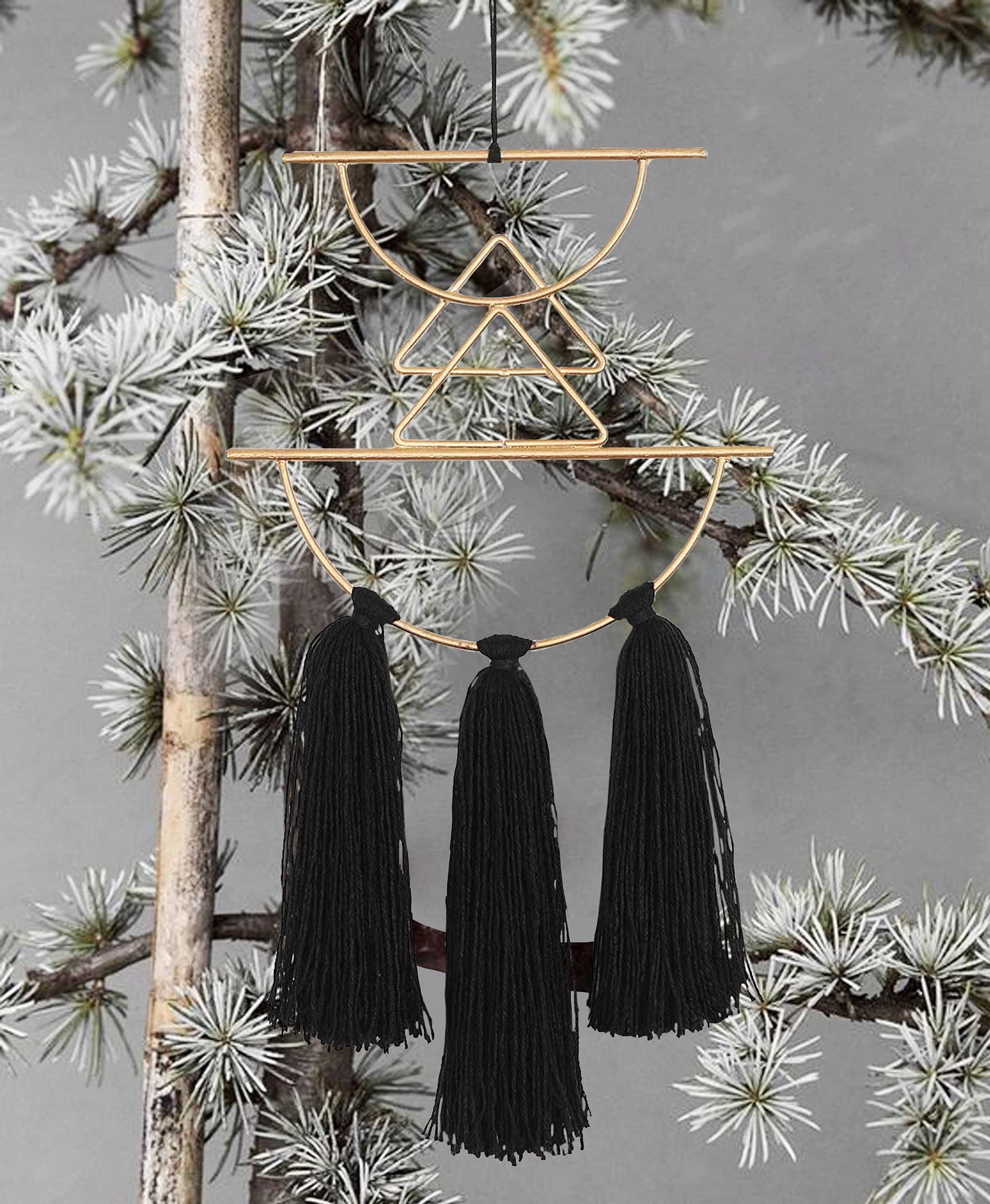 Boho Macrame Wall Hanging Decor - Black Woven Metal Art Home Decor for Living Room, Bedroom, Nursery | Perfect for Bohemian Style Home Decor & Gift Ideas